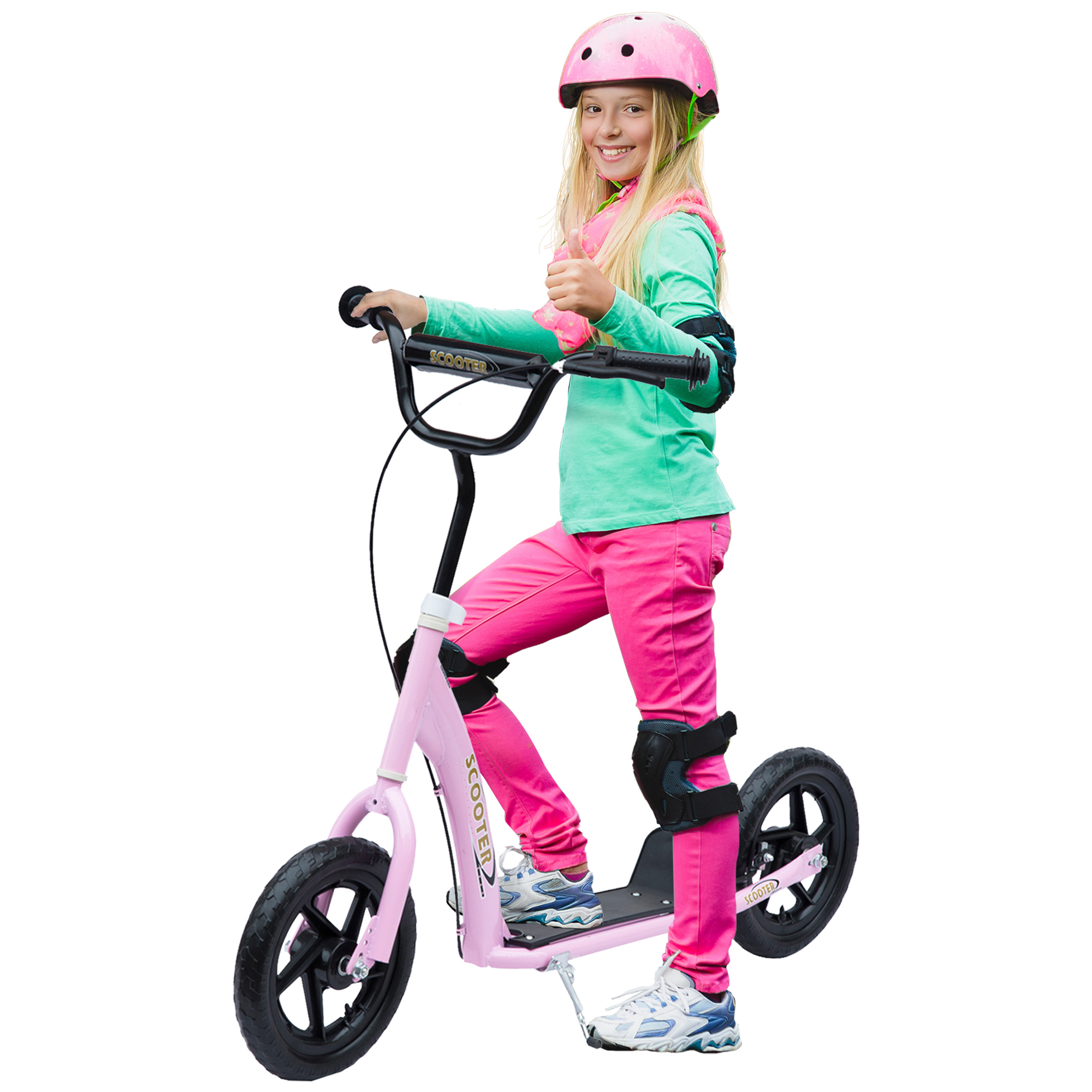 Tretroller, Scooter für Kinder, mit Handbremse, Ständer, 12 Zoll Räder, ab 5 Jahren, Stahl, Rosa 120 x 52 x 88 cm