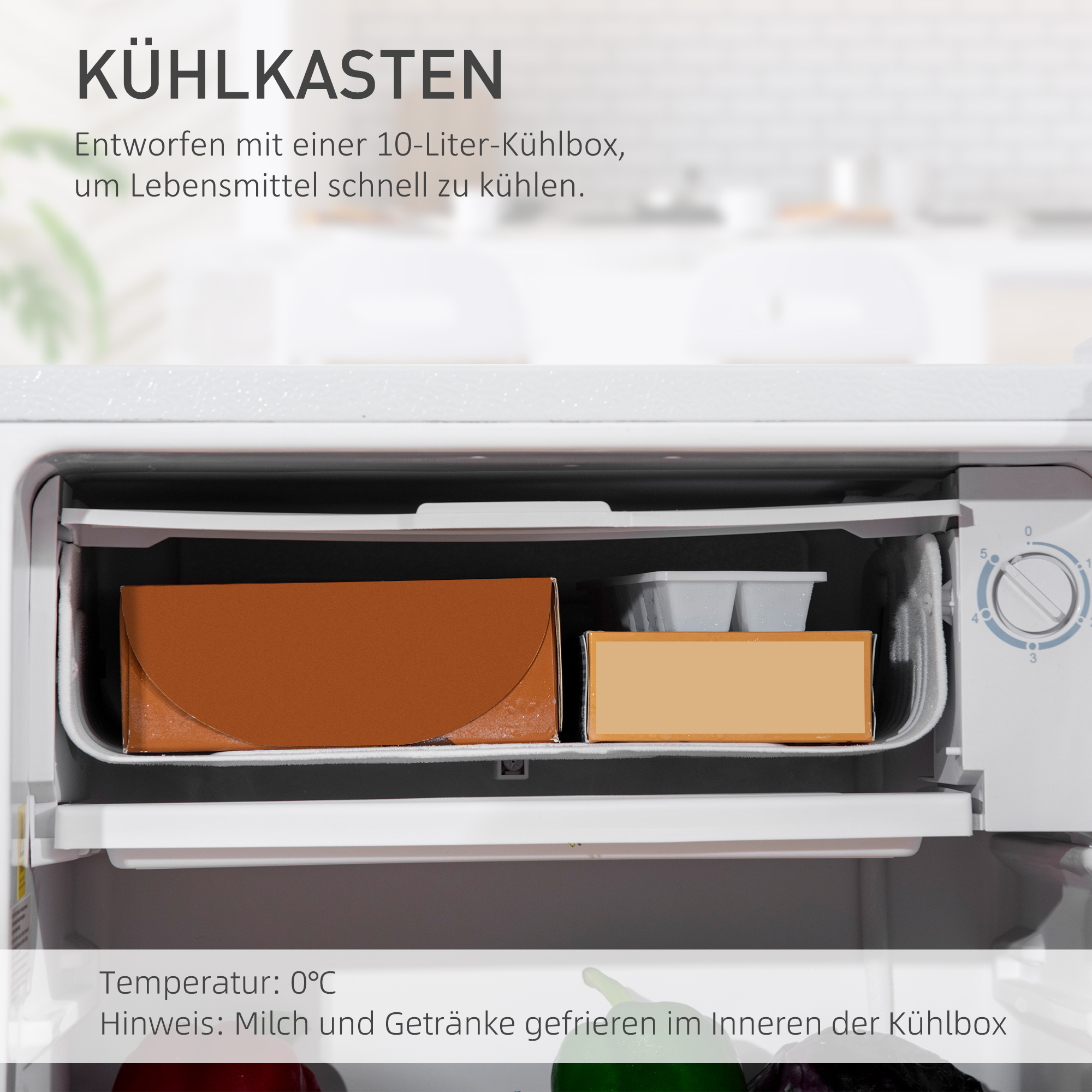 Mini-Kühlschrank, 91 Liter Kapazität, Gefrierfach, verstellbare Fächer, leiser Betrieb, kompakte Größe, Kunststoff, Stahl, Weiß