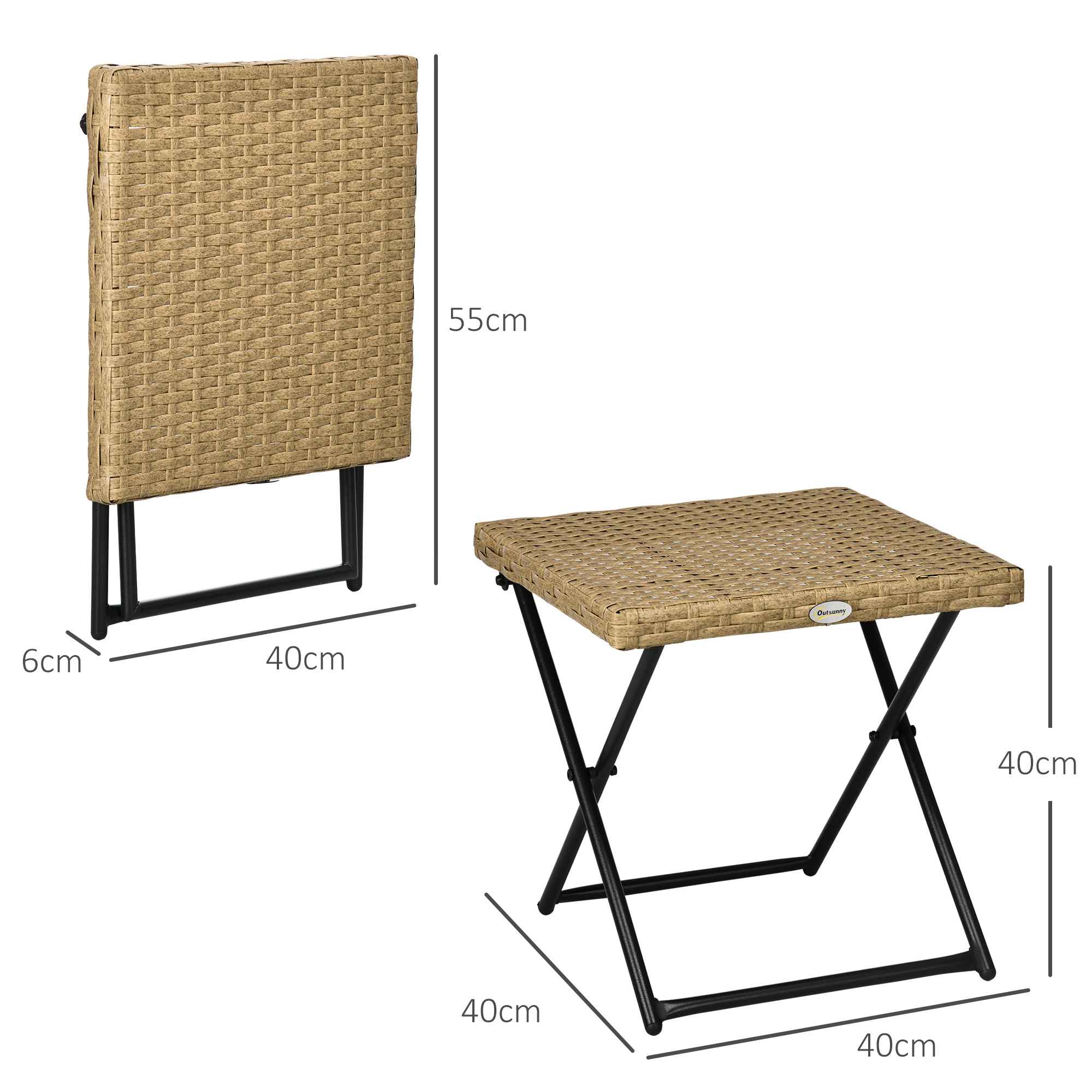 Polyrattan Balkontisch, klappbar, Stahlrahmen, pflegeleicht, 40x40x40 cm, Natur