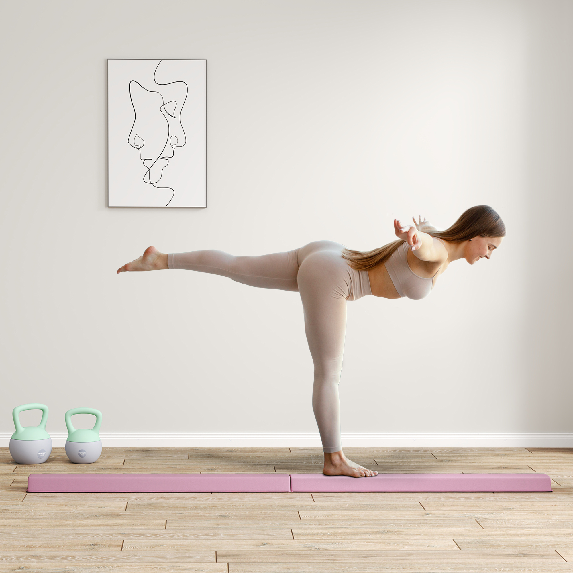 Schwebebalken 2,4 m, faltbar, rutschfester Boden, für 3+ Jahre, bis 80 kg, Rosa