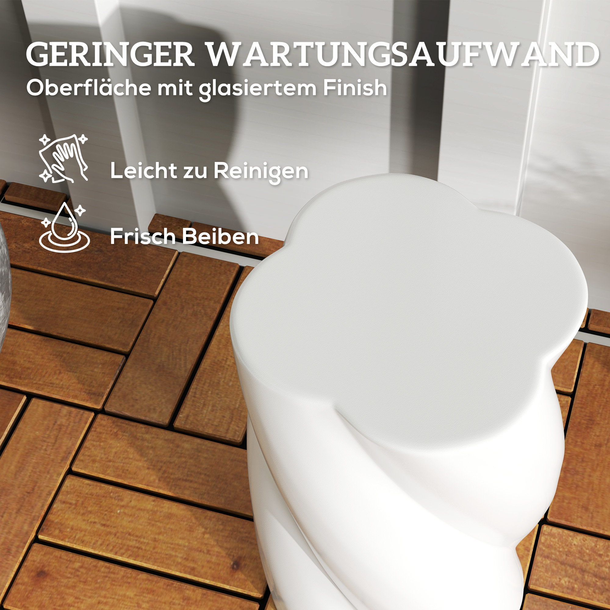 Sitzhocker aus Keramik in Spiralform 120kg belastbar Ø33 x 45 cm Wetterfest Garten Hocker mit Deckel Weiß