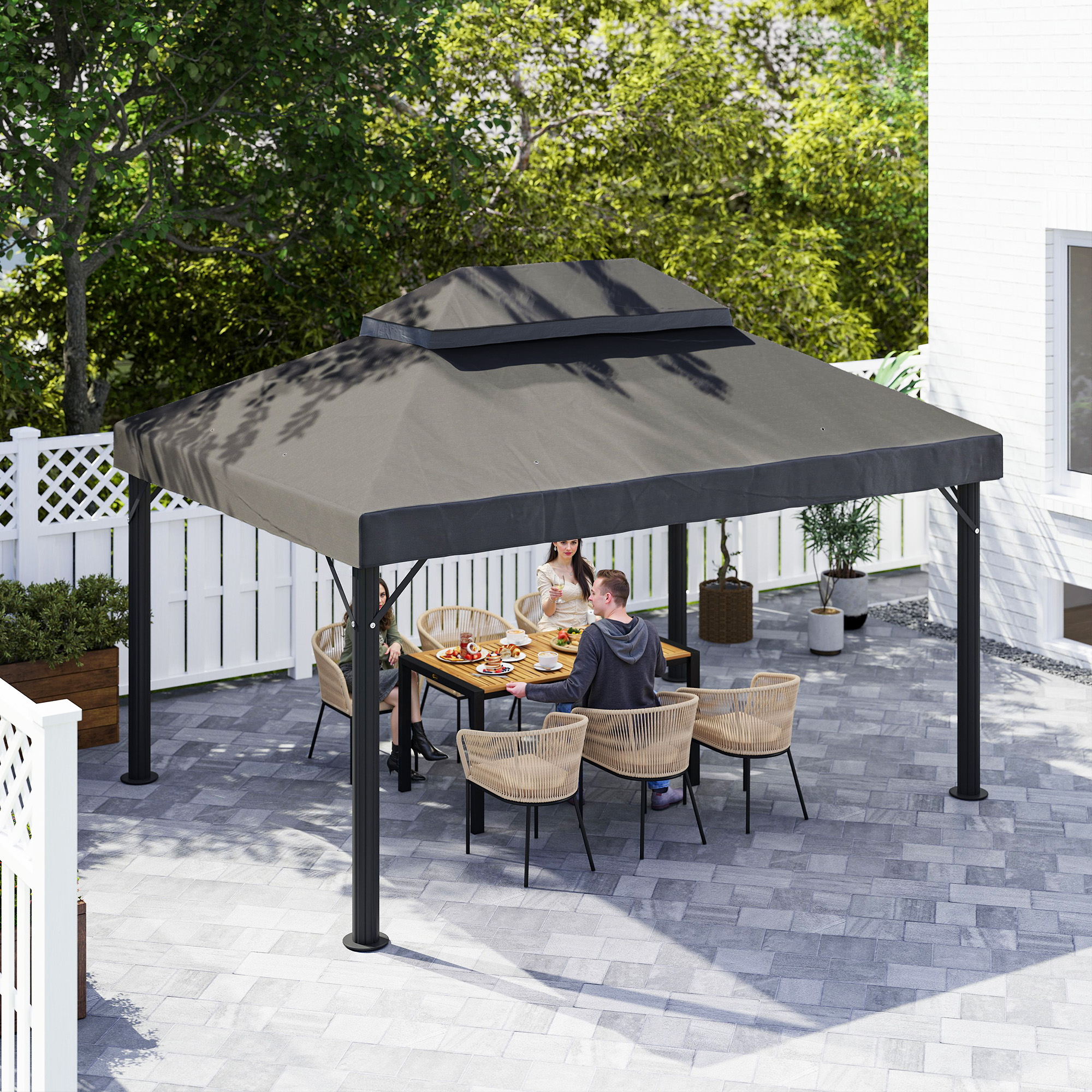 Pavillon-Ersatzdach, 3 x 4 m, Ersatzplane mit Wasserablauf-Öffnungen, Polyester, Sonnenschutz, UPF30+, Dunkelgrau