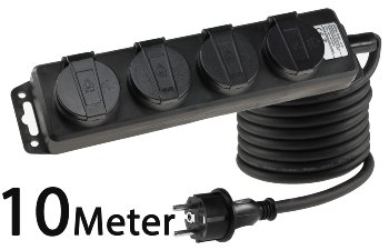 Gartensteckdosenleiste für Außen, 4-fach / IP44, H07RN-F 3G1,5mm², Zuleitung 10m
