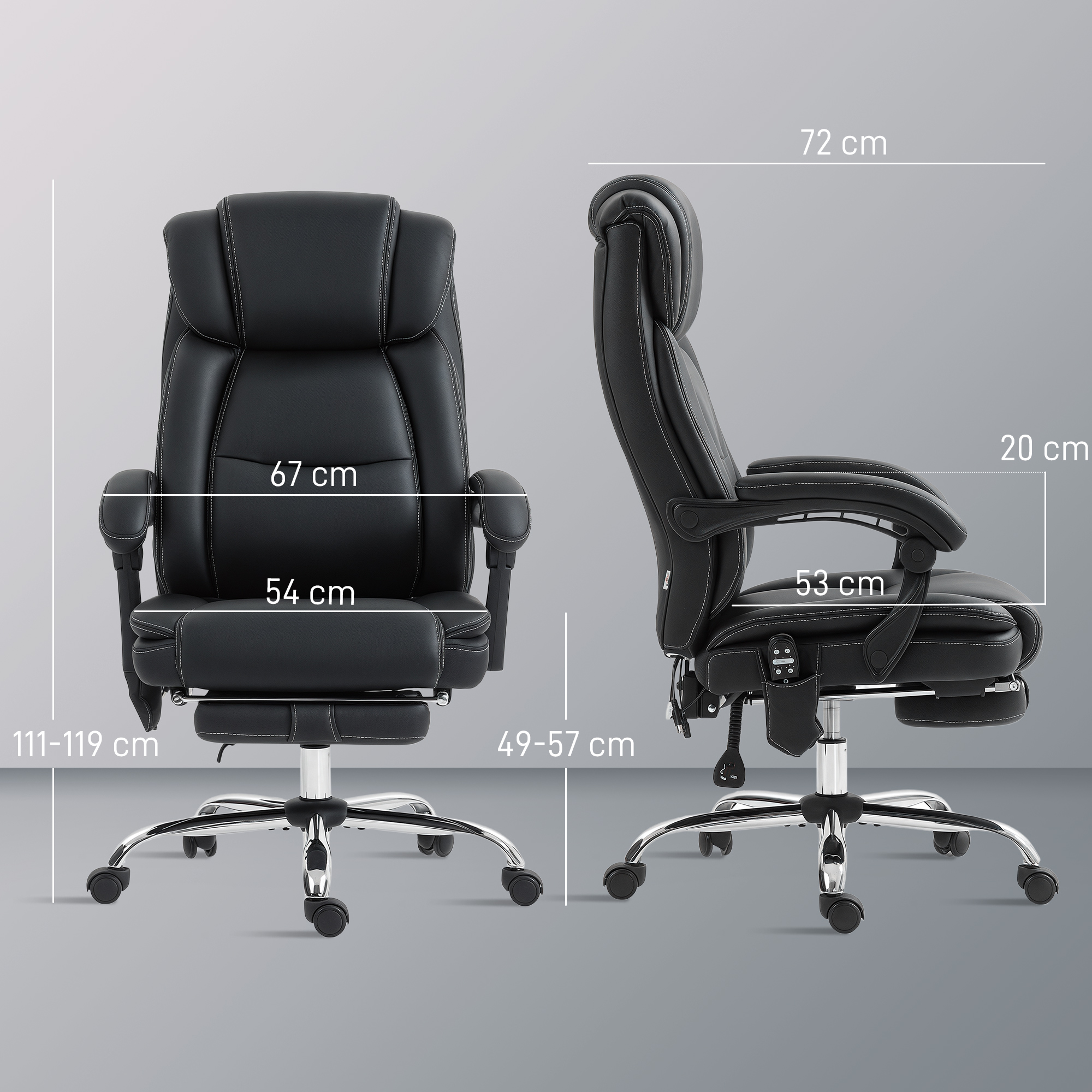 Bürostuhl Ergonomisch mit Massagefunktion Schreibtischstuhl mit Fußstütze, Kunstleder Schwarz