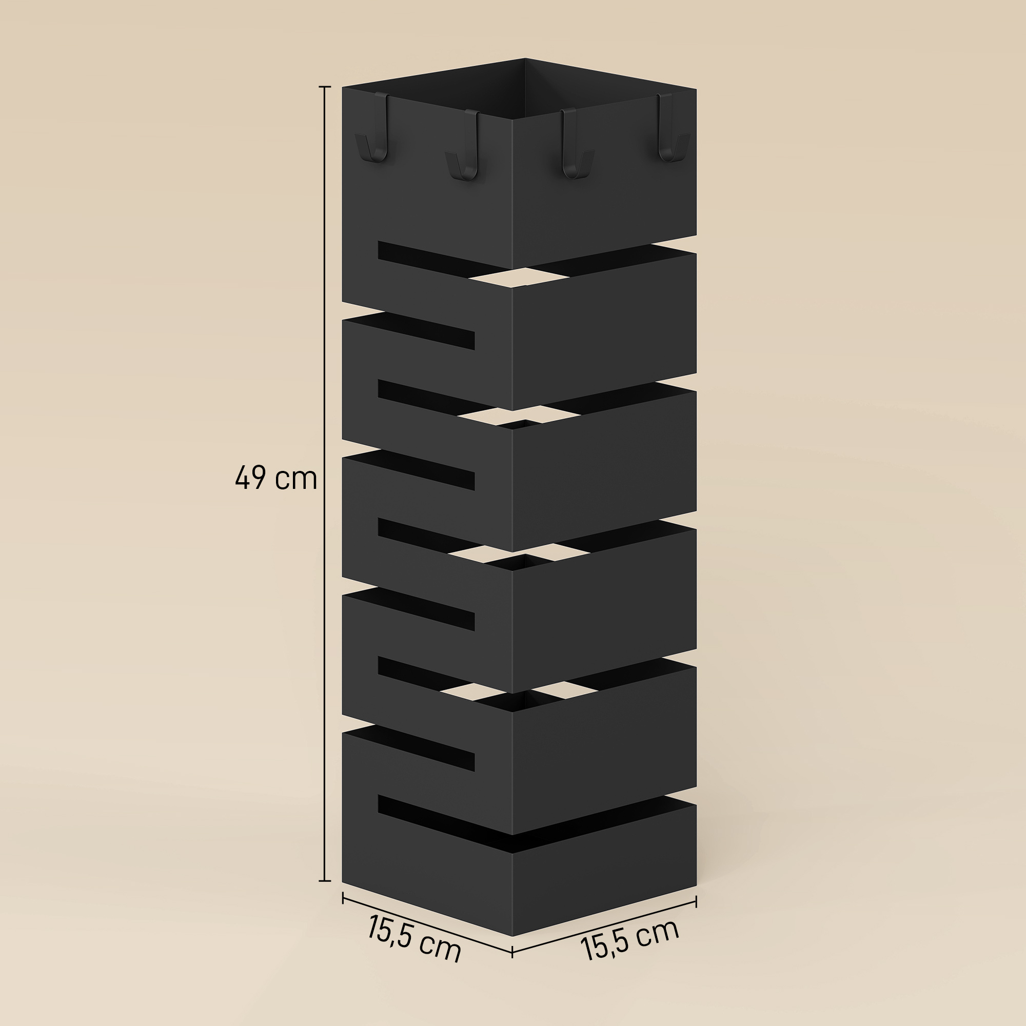Regenschirmhalter, Metallständer für Schirme, Freistehender Schirmständer mit Haken und Tropfschale, Platz für 8 Schirme, Schwarz