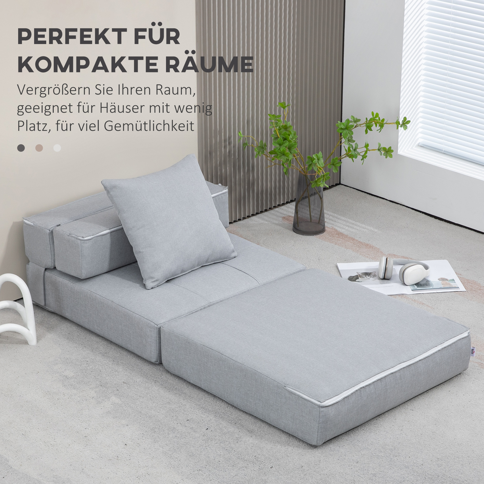 Relaxsessel Liegesessel Sessel mit Bettfunktion, inkl, 1 Kissen, 70 cm x 70 cm x 61 cm, Hellgrau