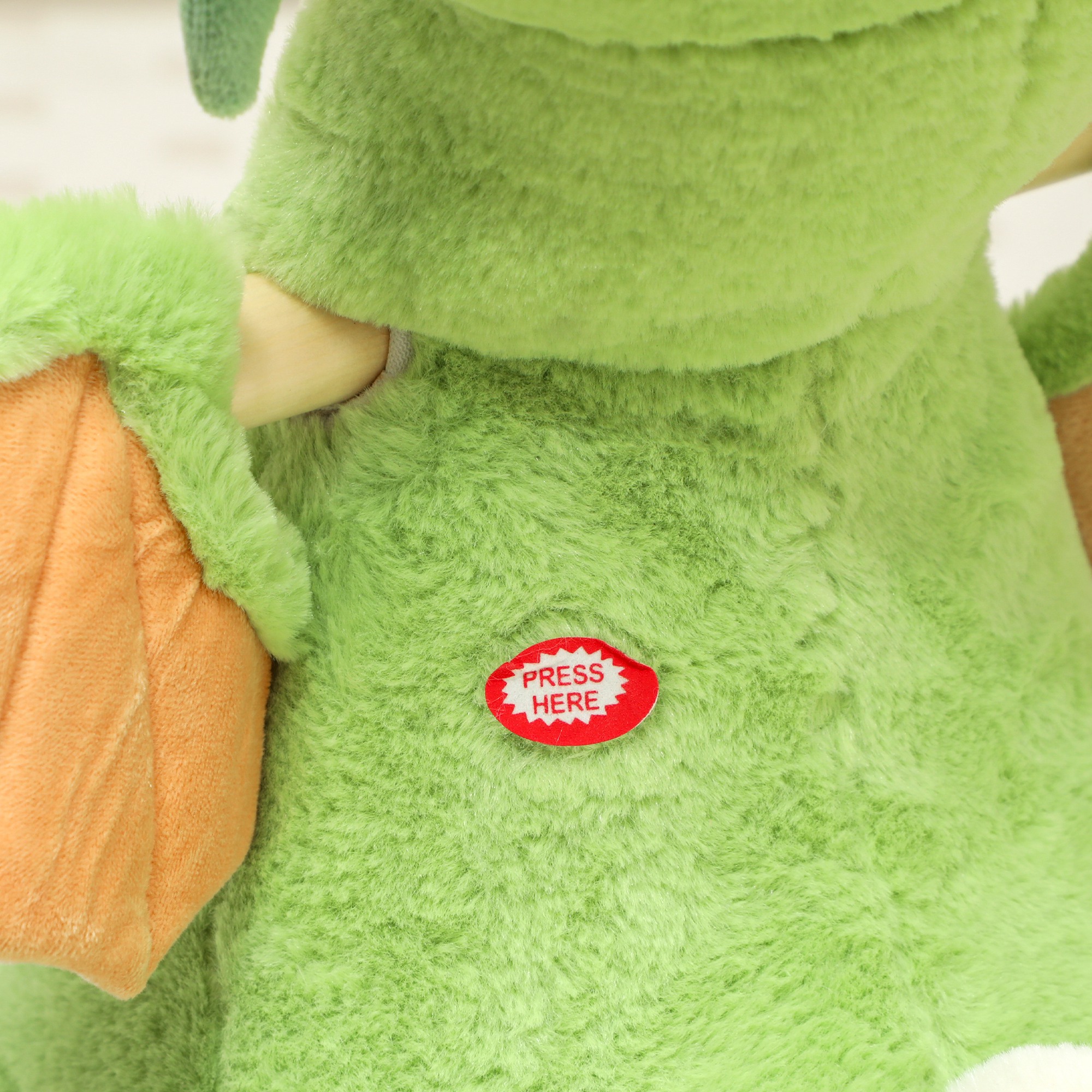 Schaukeltier, Dinosaurier-Schaukel, interaktive Tiergeräusche, weiche Füllung, Holzrahmen, 65 x 38 x 72 cm, Grün