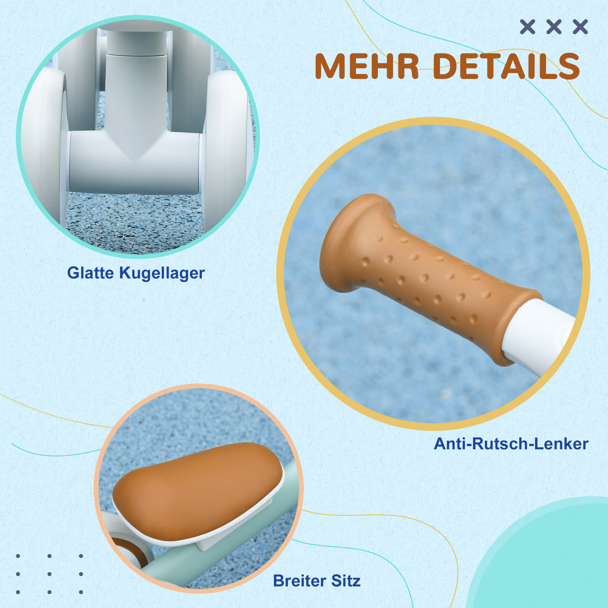 Laufrad, verstellbarer Sitz, Flüsterräder, für 1-3 Jahre, bis 20 kg, Grün/Weiß