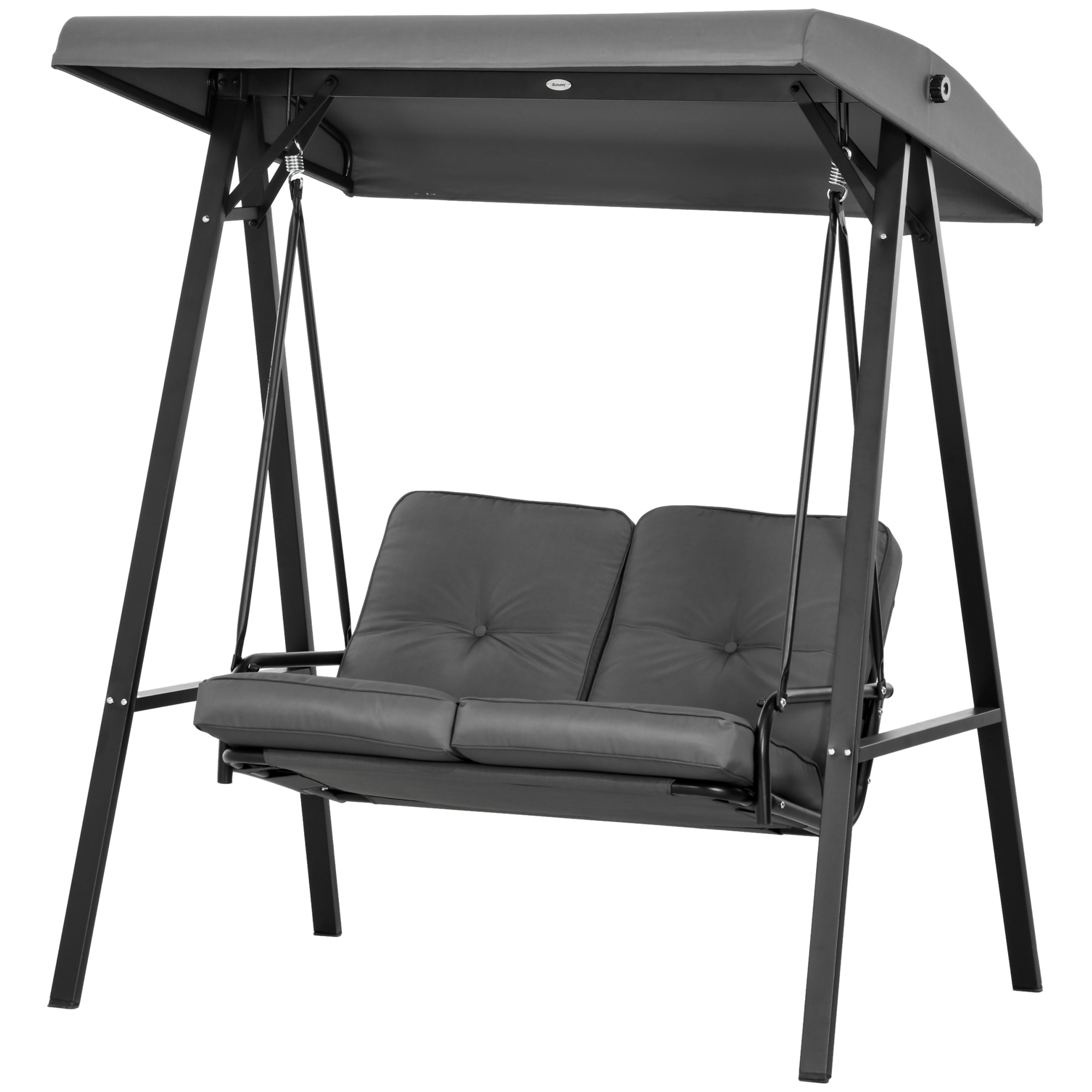Hollywoodschaukel, 2-Sitzer Gartenschaukel mit verstellbarem Dach, bis 220 kg belastbar, 145 x 116 x 172 cm, Dunkelgrau