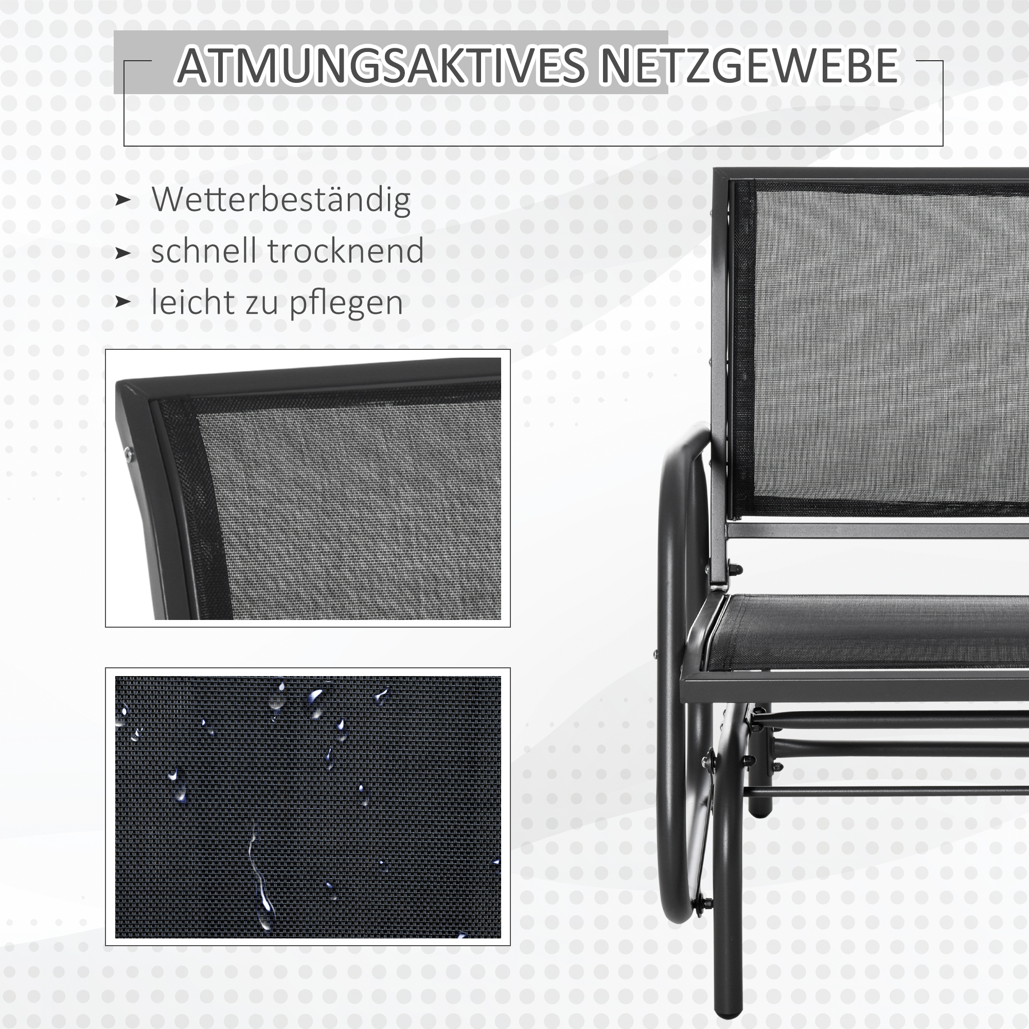 Schaukelstuhl Gartenstuhl aus Metall Schaukelsessel mit Armlehne Rückenlehne Gartenschaukel bis 120 kg belastbar Outdoor Relaxstuhl für Balkon Garten Terrassen Schwarz