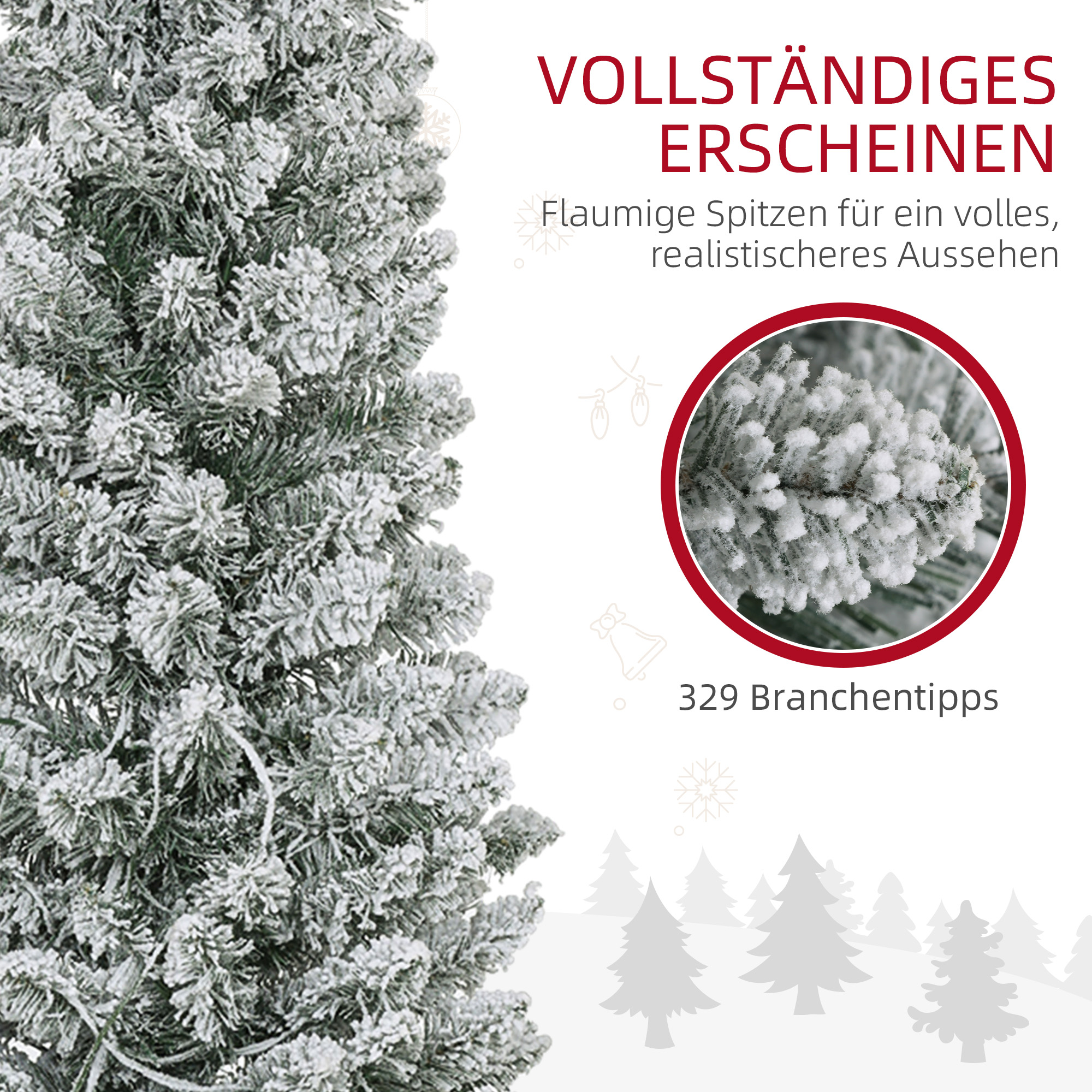 Weihnachtsbaum 180 cm, LED-Lichterkette, Kunstkette, flammhemmend, Metallbasis, Grün