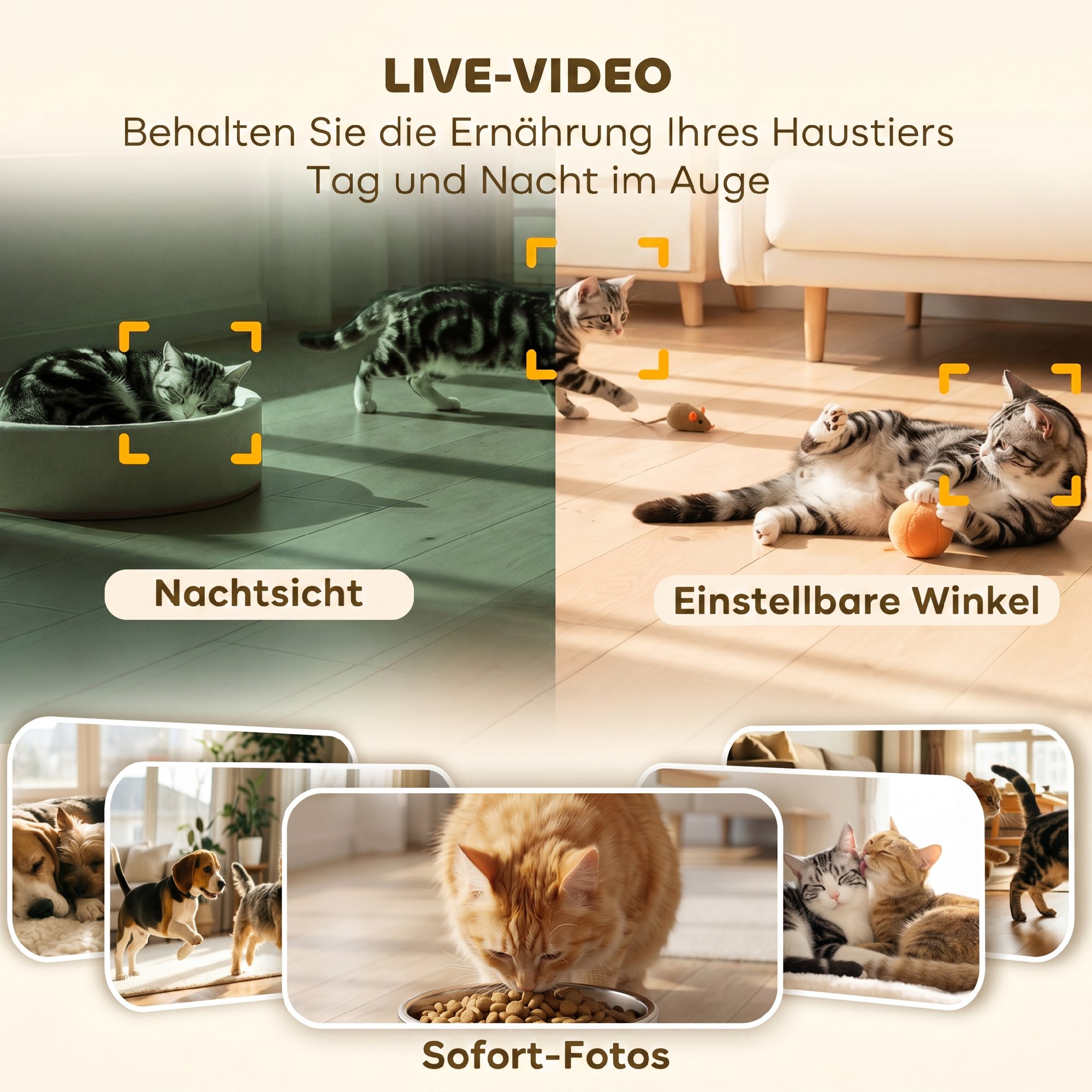 Futterautomat Katze mit Kamera, 2,4 GHz WLAN, App-Steuerung, 4L Futterautomat für 1–10 Mahlzeiten, 2-Wege-Audio