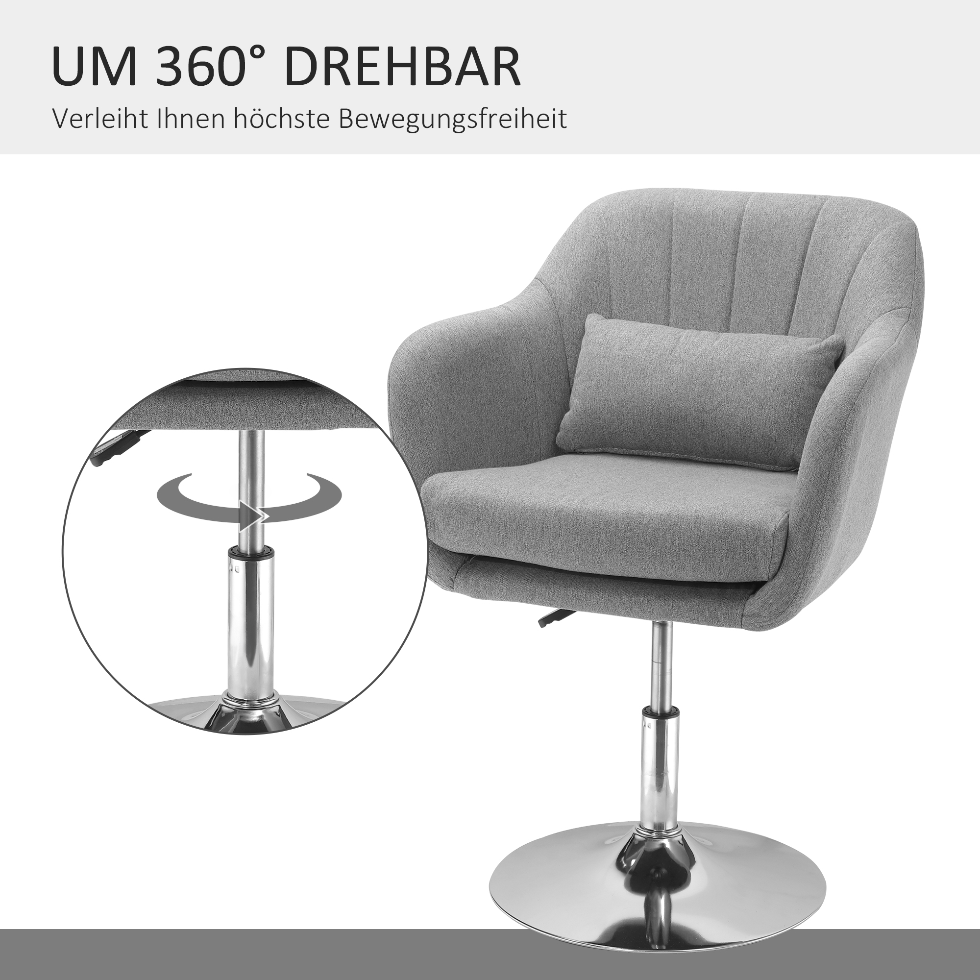 Arbeitshocker Drehhocker bis 136 kg, höhenverstellbar, leinenartiges Polyester, Stahl, Grau, 60 x 60 x 79-91 cm