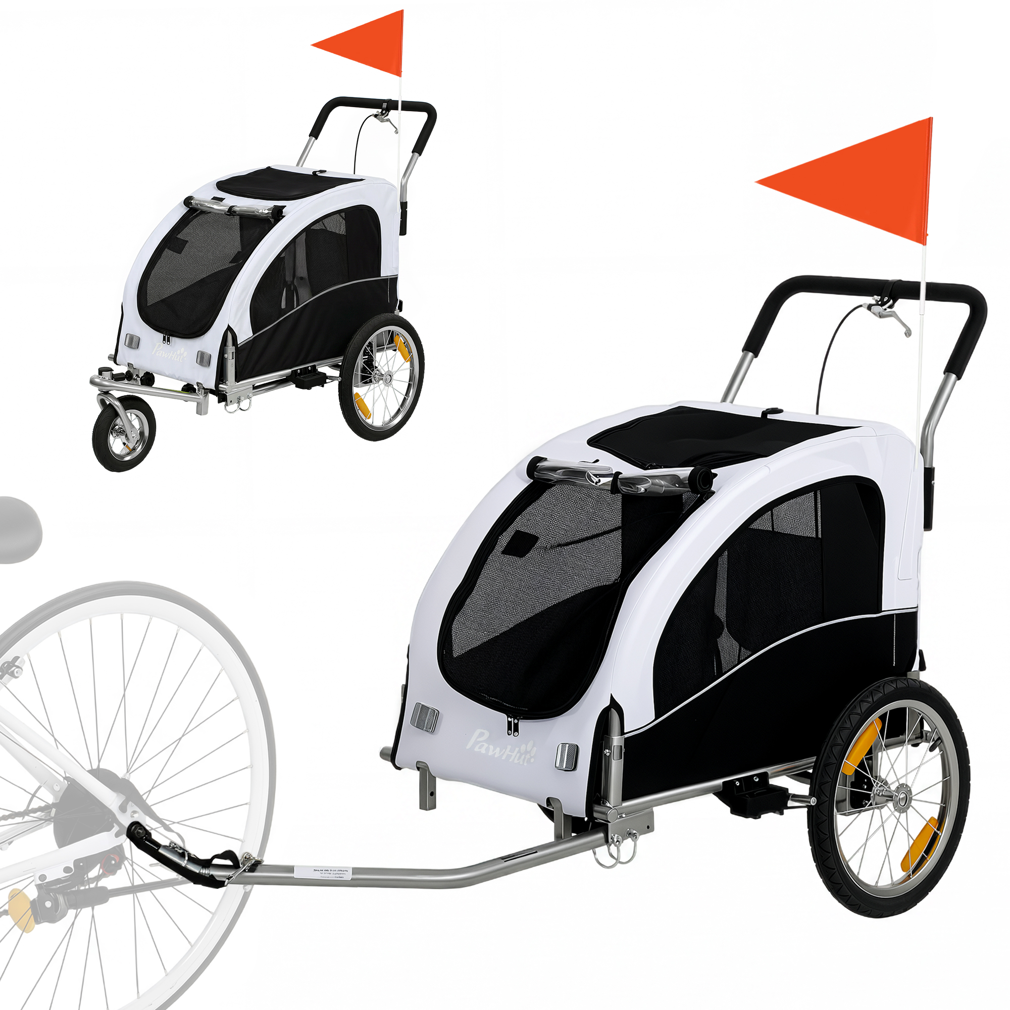 2-in-1 Hundeanhänger für Fahrrad Faltbarer Hundebuggy für kleine & mittelgroße Hunde bis 20 kg, Weiß