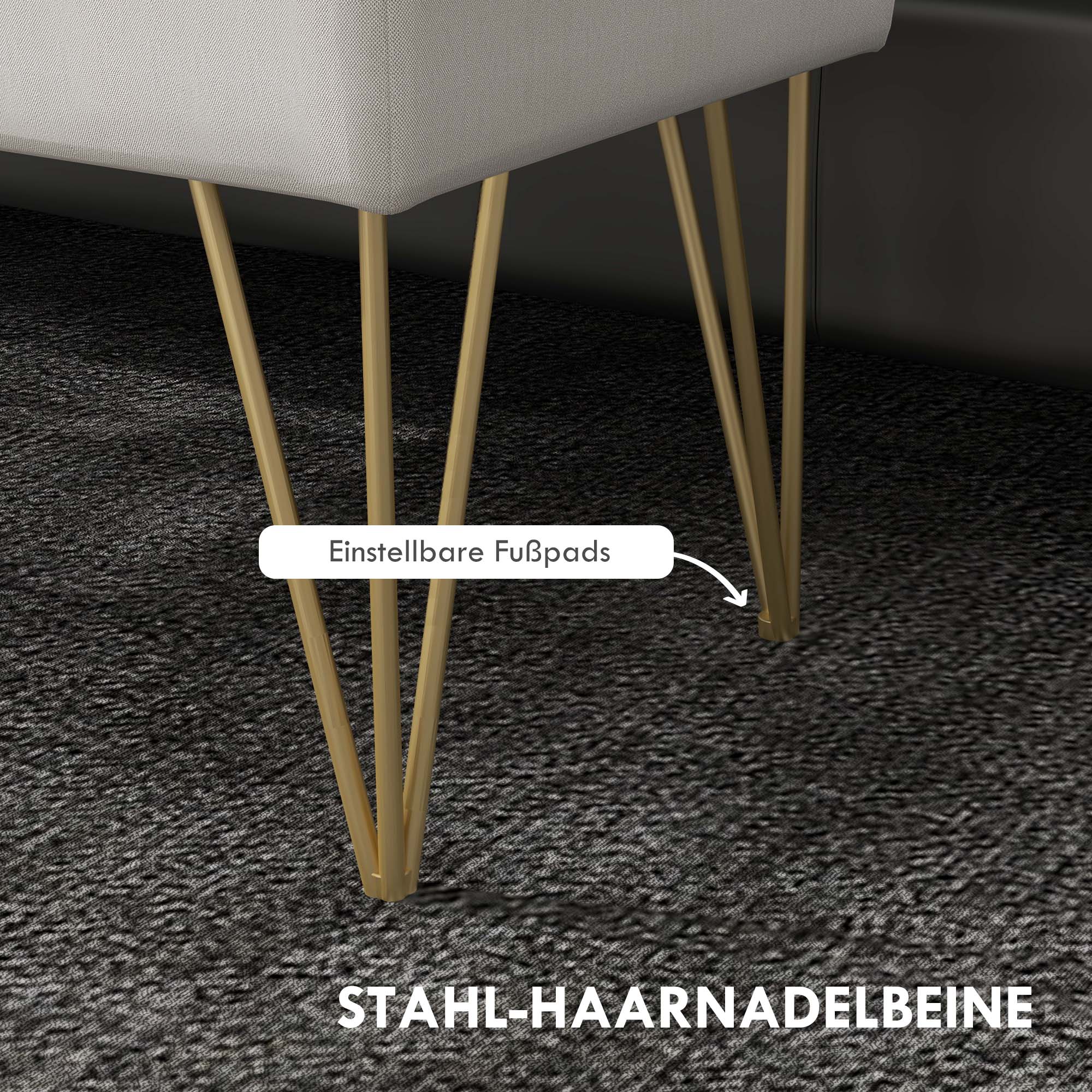 Bettbank mit Stauraum, dicke Polsterung, atmungsaktiver Stoff, Stahlfüße, 100x40x49 cm, Creme