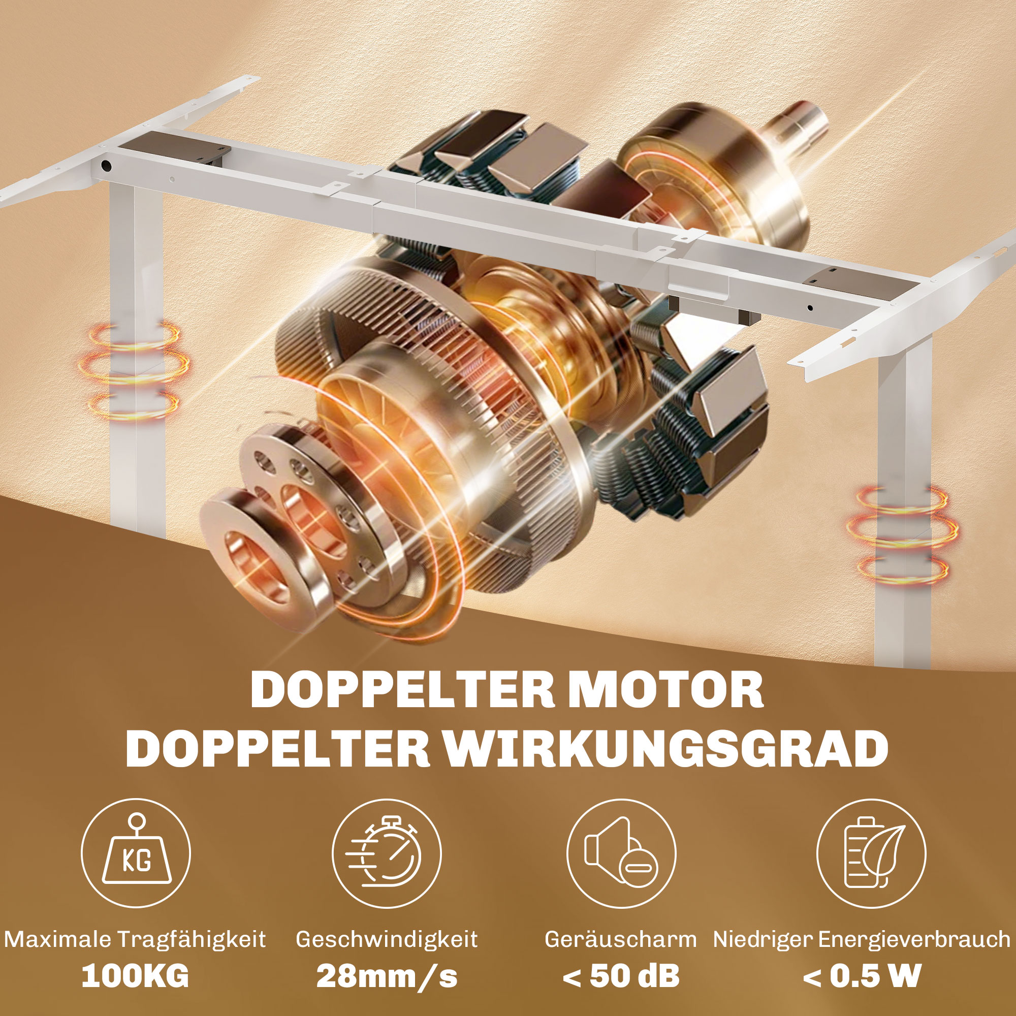 Schreibtischgestell, höhenverstellbar, mit Speicherfunktion, Stahl, Weiß