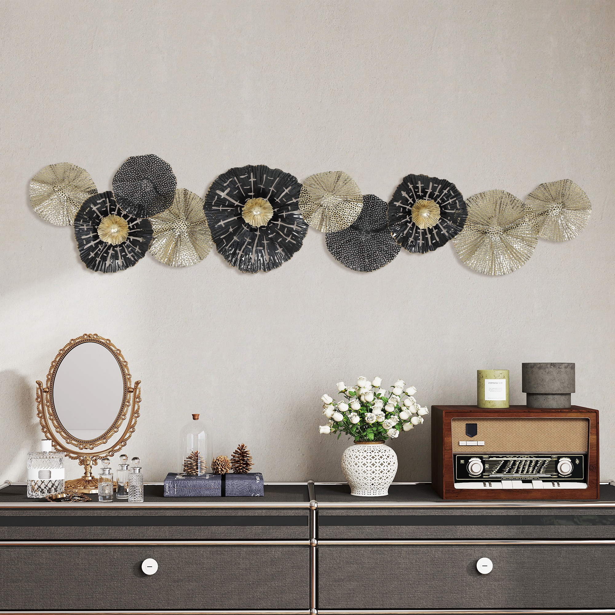 Wandbild, Wandschmuck mit Metallrahmen, moderner Stil, Schwarz+Gold