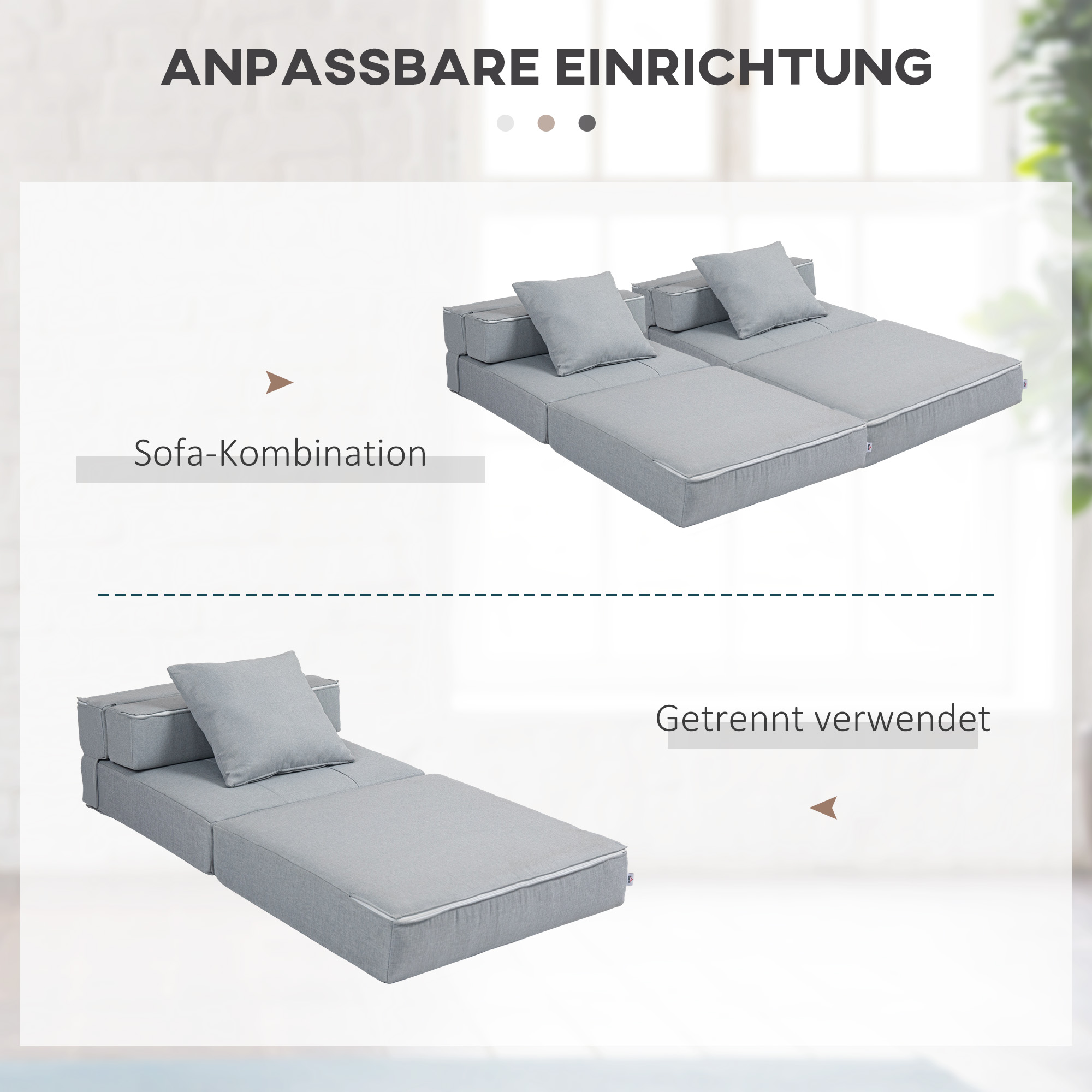 Relaxsessel Liegesessel Sessel mit Bettfunktion, inkl. 1 Kissen, 70 cm x 70 cm x 61 cm, Hellgrau