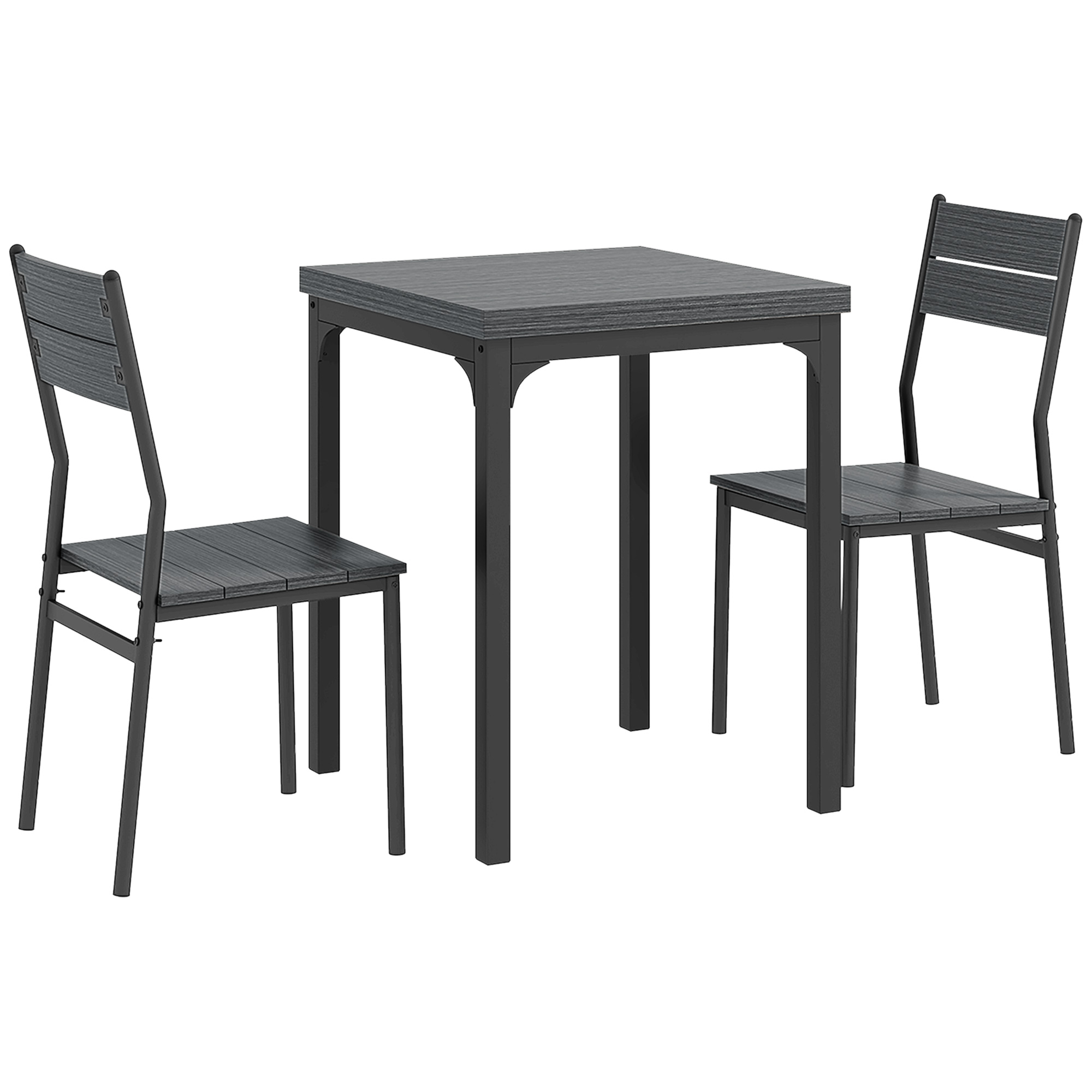 3-teilige Essgruppe, Esstisch-Set, 1 Tisch, 2 Stühle, MDF+Metall, Grau