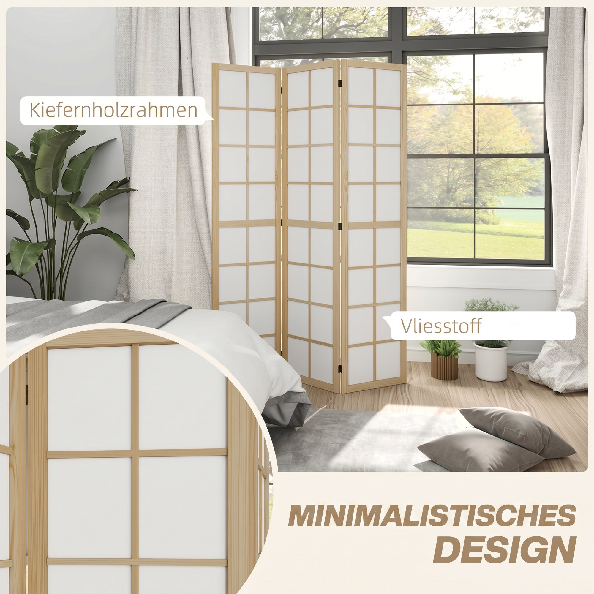 Faltbarer Raumtrenner, freistehender Sichtschutz für Wohnzimmer, Schlafzimmer, Büro, 120 x 170 cm