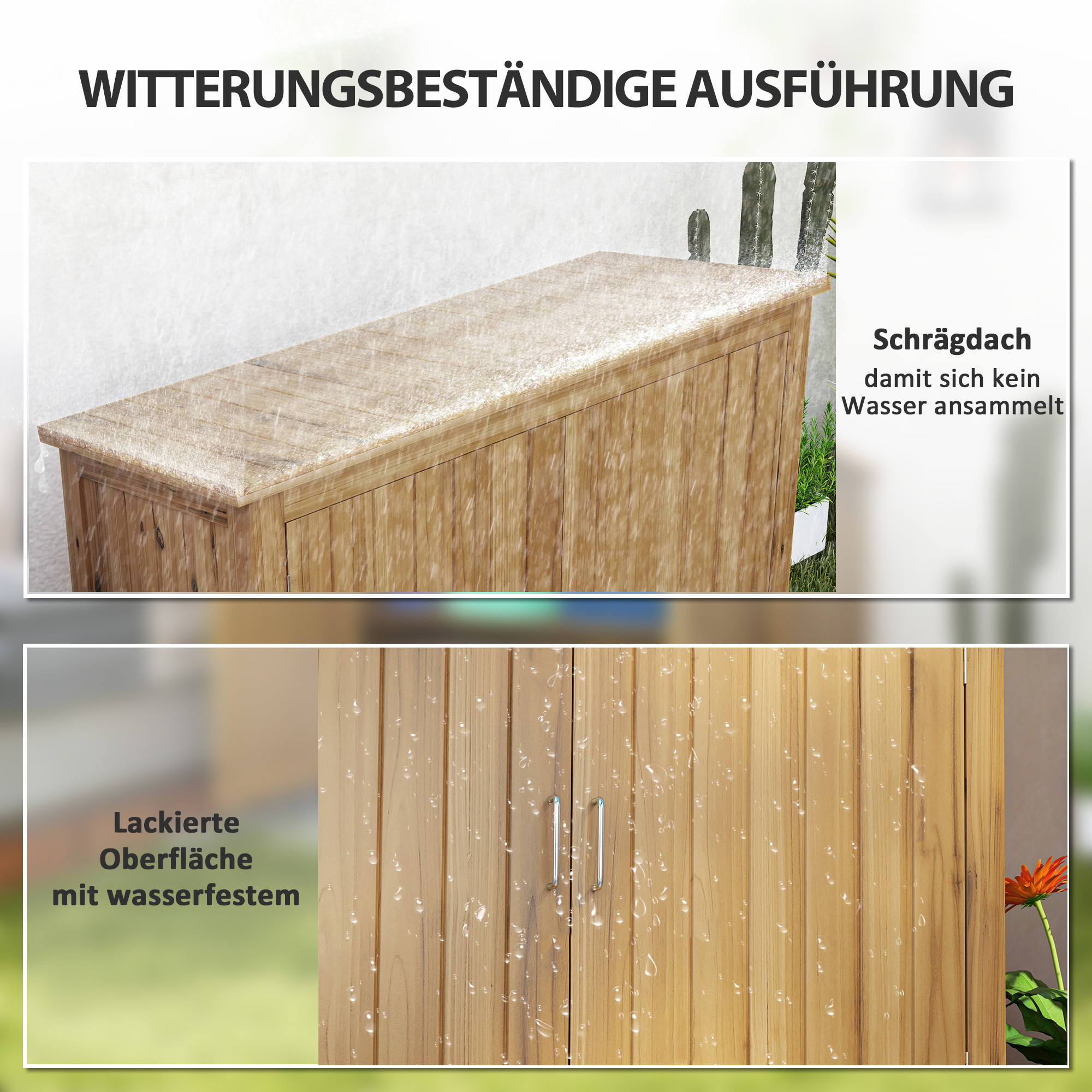 Gartenschrank, Holzkommode mit 2 Regalen für Garten, Terrasse, Wetterfest, 110 x 50 x 85 cm, Braun