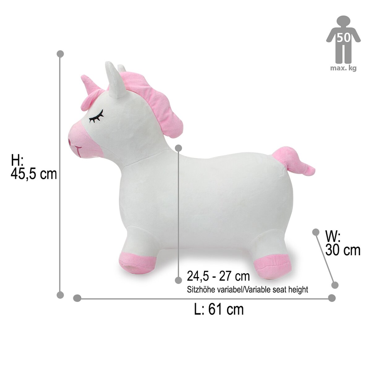 Hüpftier Einhorn mit Plüschbezug und Pumpe