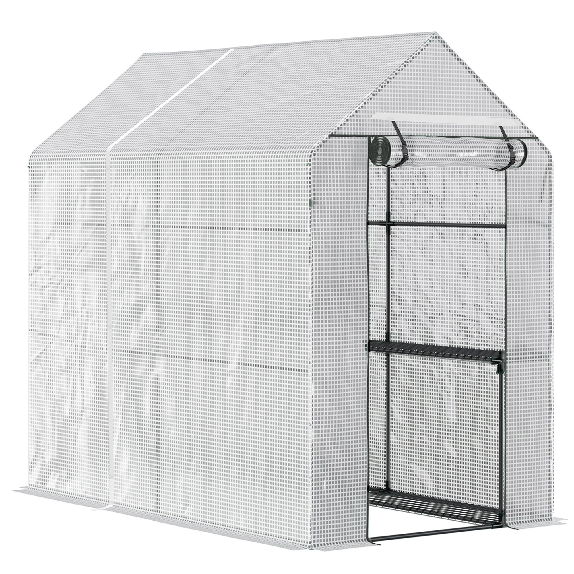 Foliengewächshaus begehbares Gewächshaus mit 4 Regalebenen Tomatengewächshaus Treibhaus Frühbeet mit Tür Grün Stahl PE 120 x 186 x 190  cm