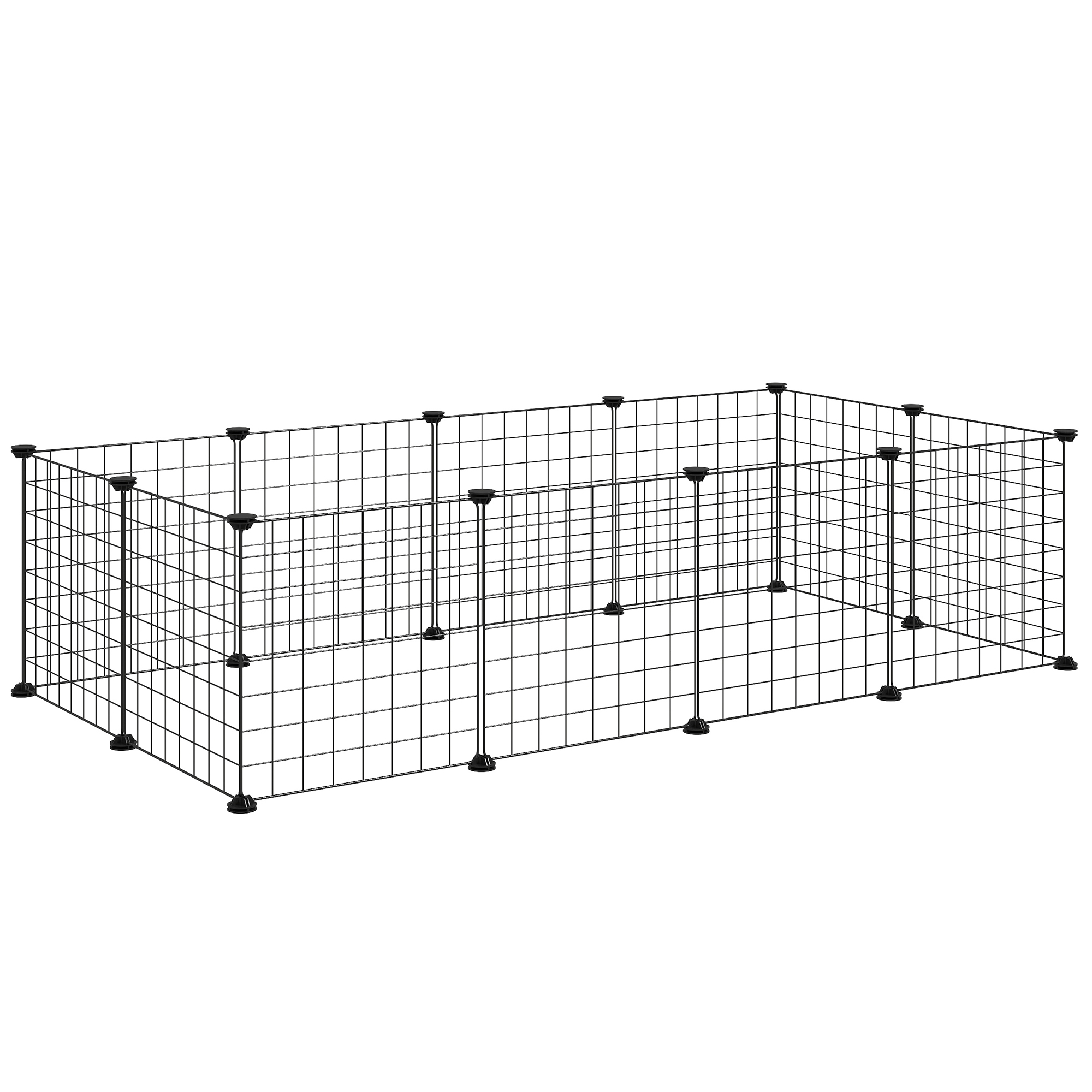 Freigehege, Freilaufgehege, Laufstall mit Metallgitter, flexibel kleintiergehege für kleintiere, umformbar Gehege für innen und außen, 106 x 73 x 36 cm, schwarz