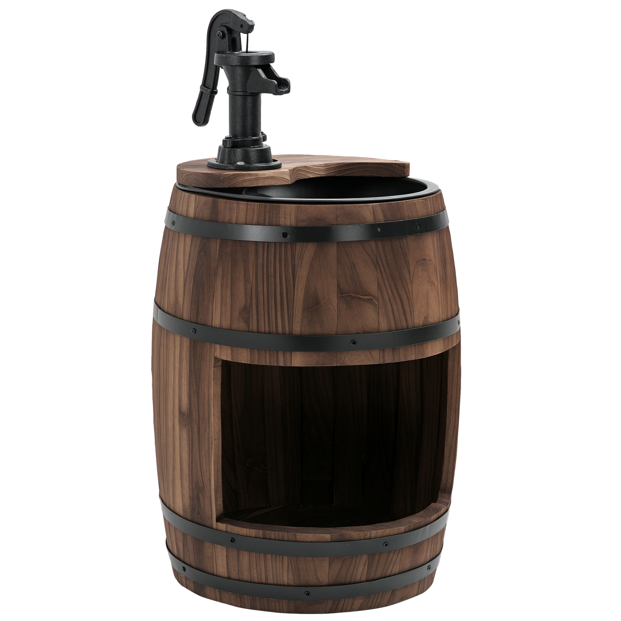 Gartenbrunnen Zierbrunnen Springbrunnen Fassbrunnen Wasserfall Holzfass mit Pflanzgefäß Tannenholz Dunkelbraun Ø27 x 59 cm