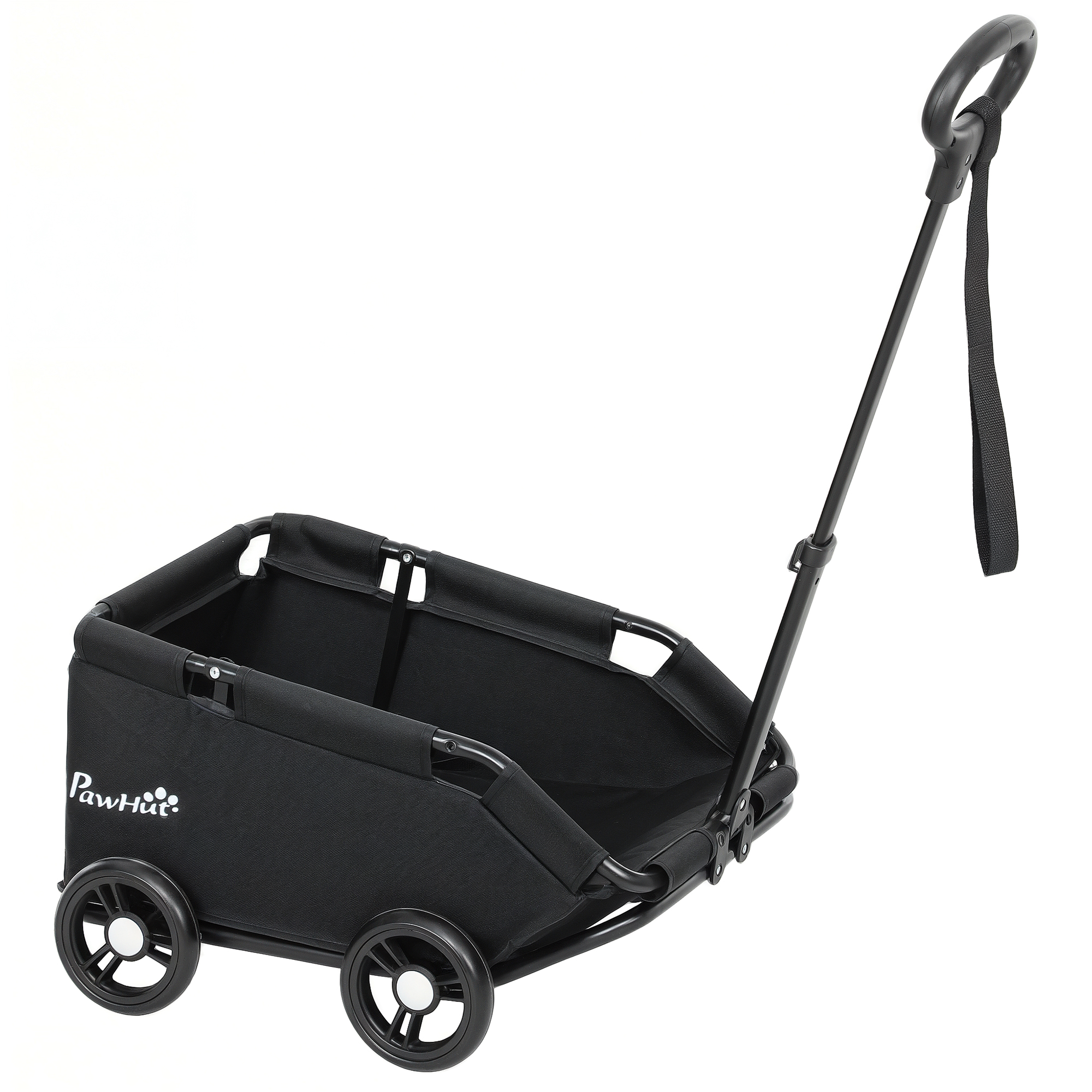 Hundewagen, klappbarer Hundebuggy für Zwergenhunde bis zu 4 kg, zusammenklappbarer Katzenbuggy mit Griffstange, waschbarem Kissen, Sicherheitsleinen, Aufbewahrungstasche, 4 Räder, Schwarz