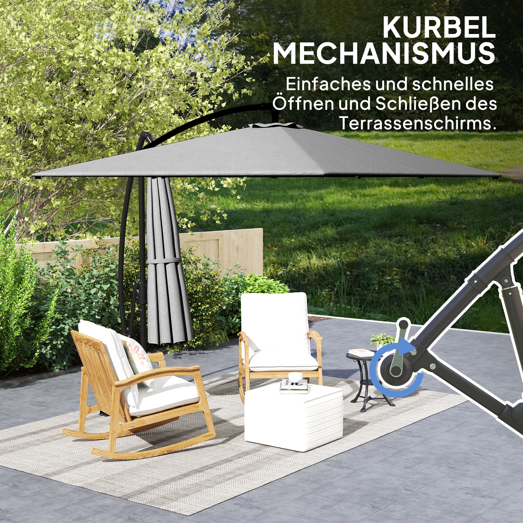 Ampelschirm Ø260 cm Sonnenschirm mit UV-Schutz 50 wasserabweisend Kurbelschirm mit Ständer, Grau