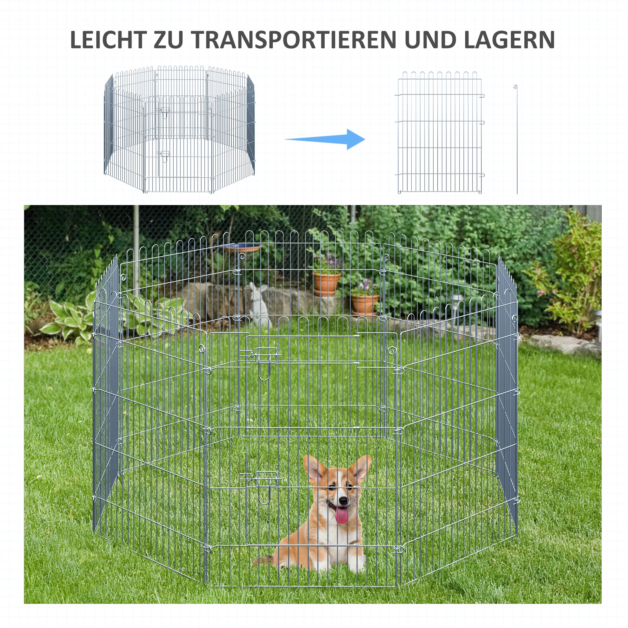 Freilaufgehege Welpenauslauf Welpenzaun Laufstall Welpengitter für Tiere 8-teilig B63 x H91 cm