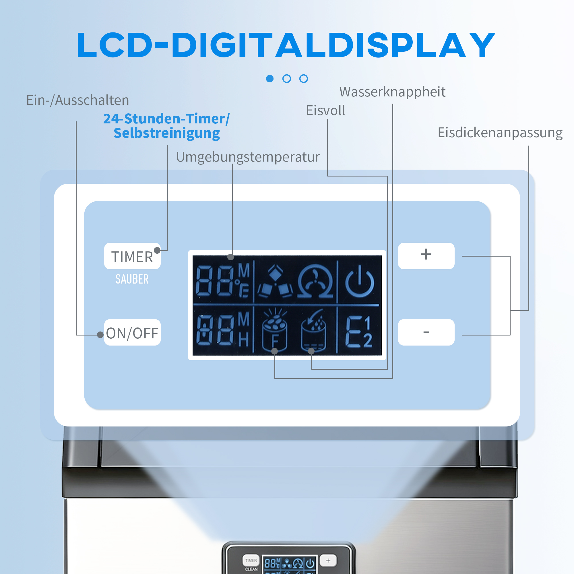 Eiswürfelmaschine 45 kg/24H Eismaschine mit 11 kg Speicher, LCD-Anzeige für Restaurant