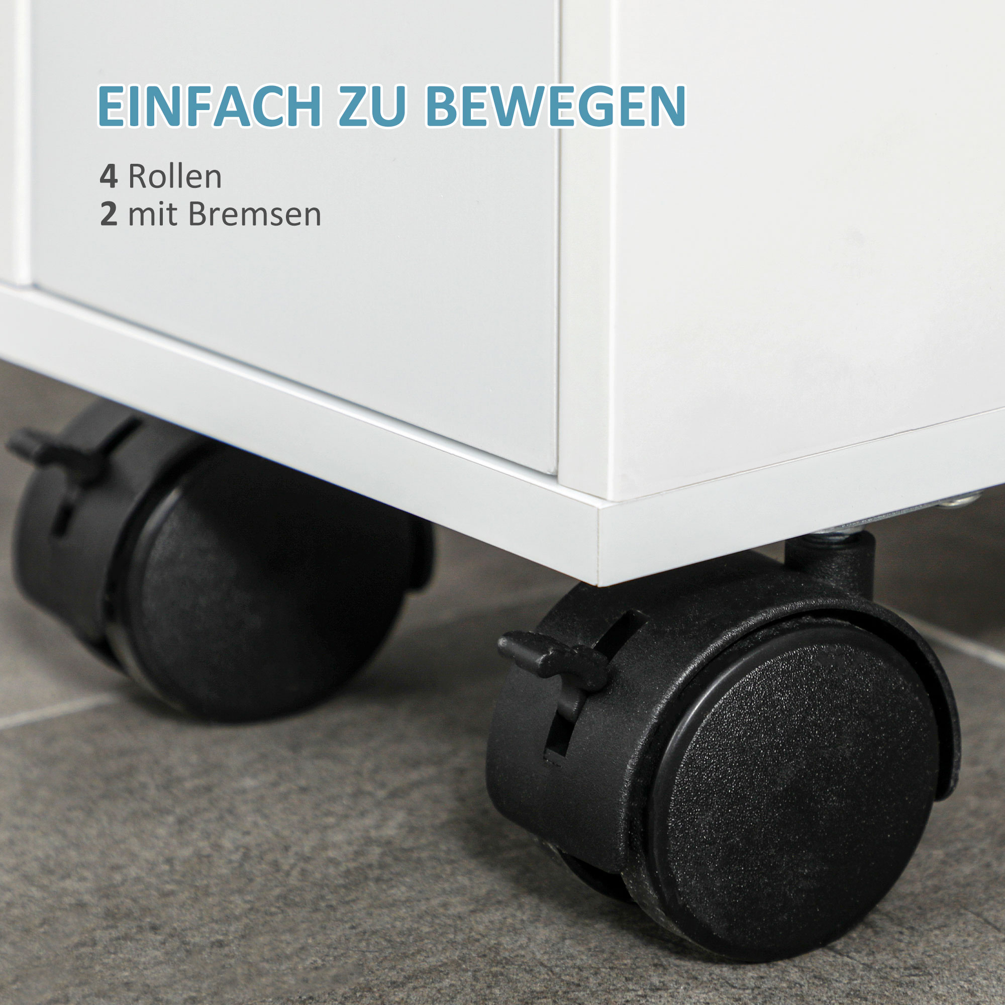 Nischenwagen Badschrank Rollschrank, schmales Design, zwei Schubladen, vier Räder, weiß, 16 x 49,5 x 66 cm