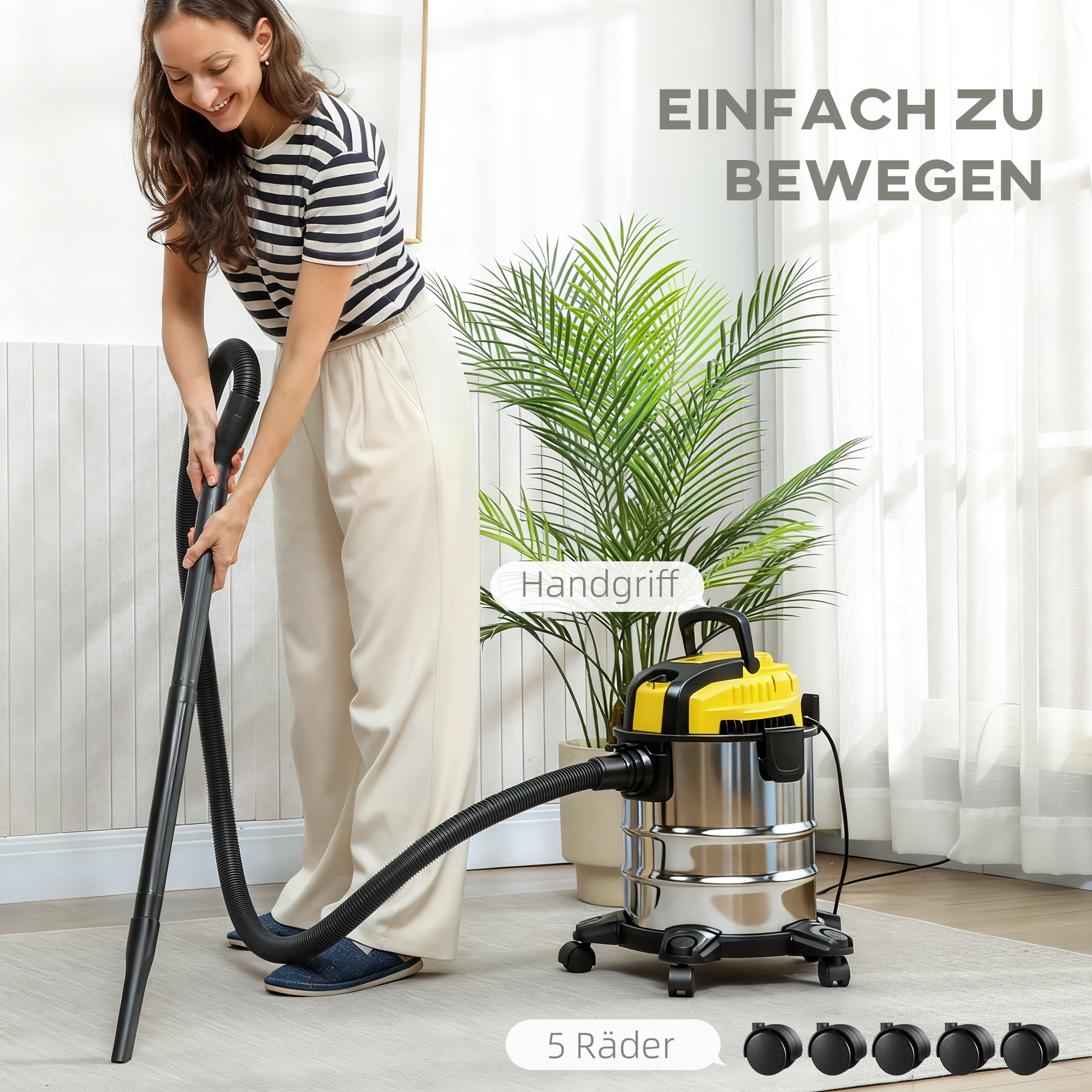 Nass- und Trockensauger, rollbar, 3-faches Filtersystem, 20 L Staubbehälter