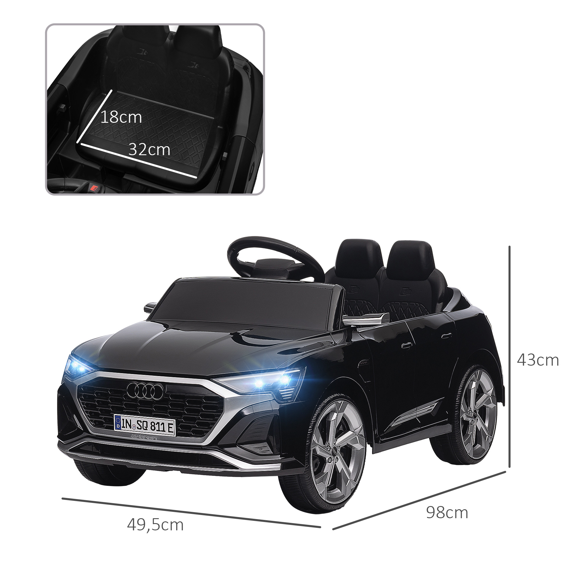 Elektro-Kinderauto, 12V Audi Q8, 3-5 km/h, Fernsteuerung, Scheinwerfer, Musik, Schwarz