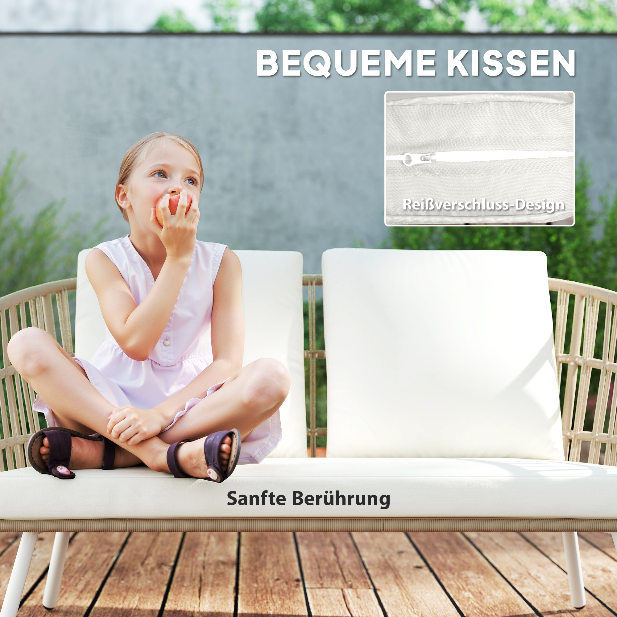 Gartenmöbel Set aus Polyrattan Lounge-Set mit 2er Sofa Sessel Tisch Kissen wetterfest für 4 Personen Khaki