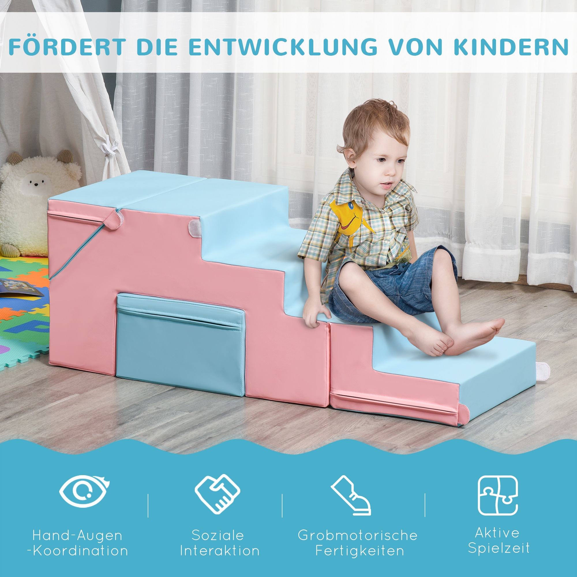 Kletter- und Rutschspielzeug für Kinder, fördert Motorik, Kunstleder, EPE-Schaum, 86x49x47 cm, Rosa+Blau