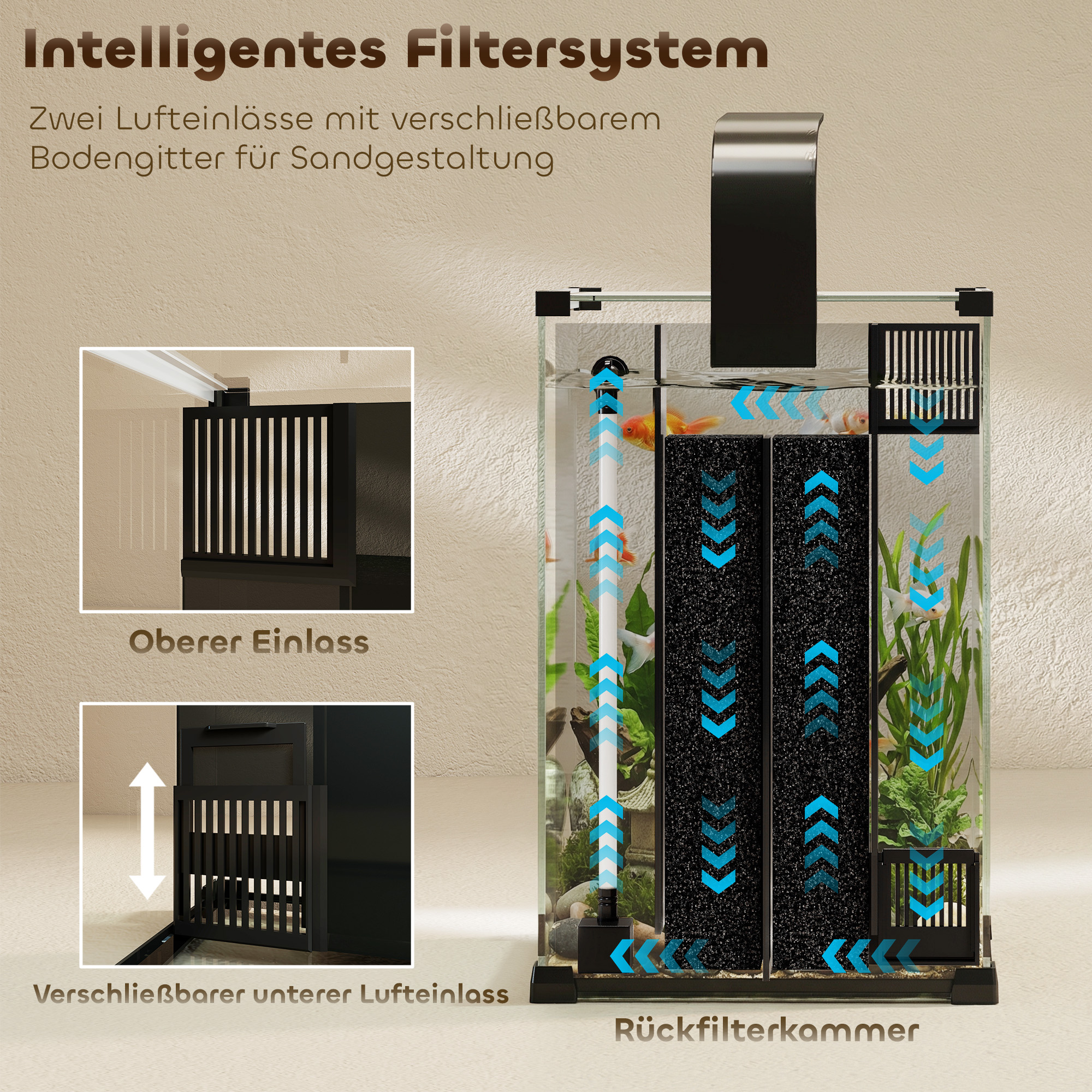 Aquarium Komplettset 36L Nano Aquarium mit LED-Beleuchtung Filtersystem Pumpe Zirkulation 30 x 30 x 45,5 cm Schwarz