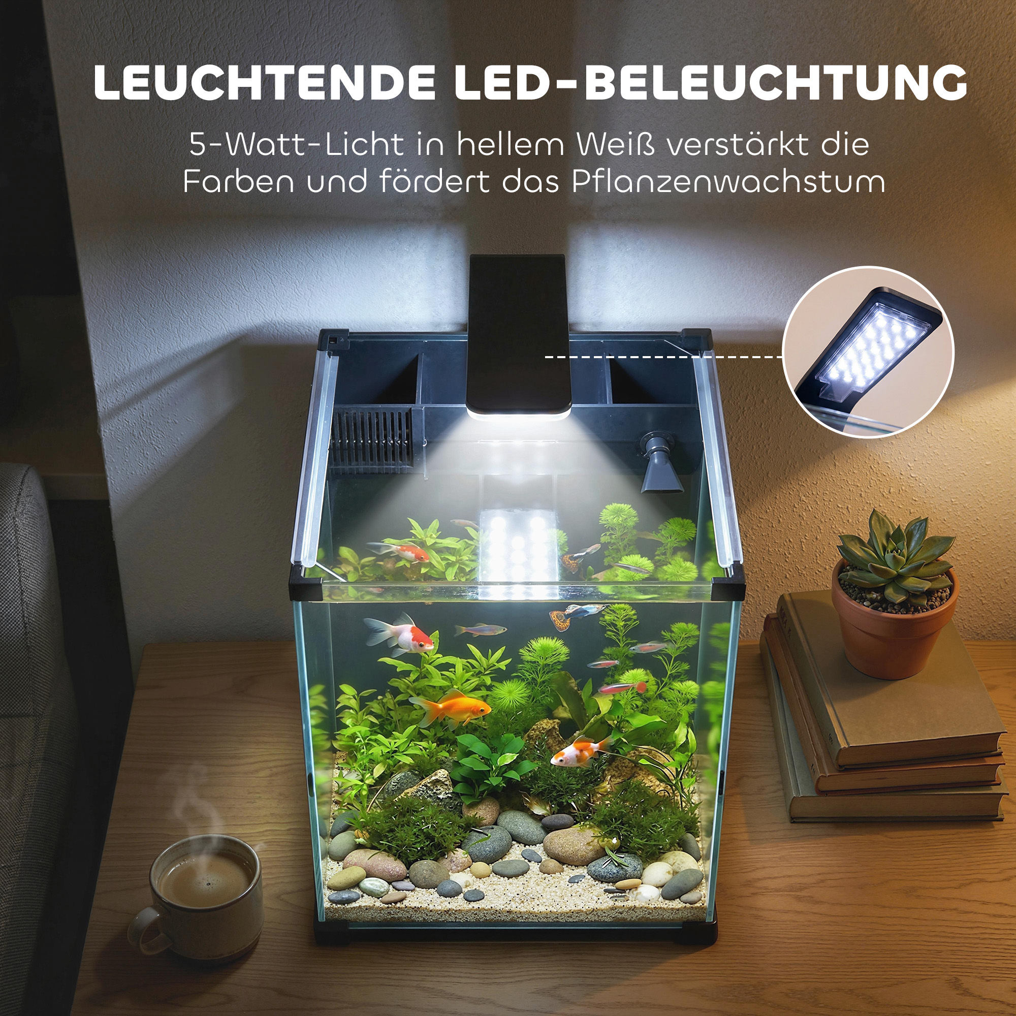 Aquarium Komplettset 36L Nano Aquarium mit LED-Beleuchtung Filtersystem Pumpe Zirkulation 30 x 30 x 45,5 cm Schwarz