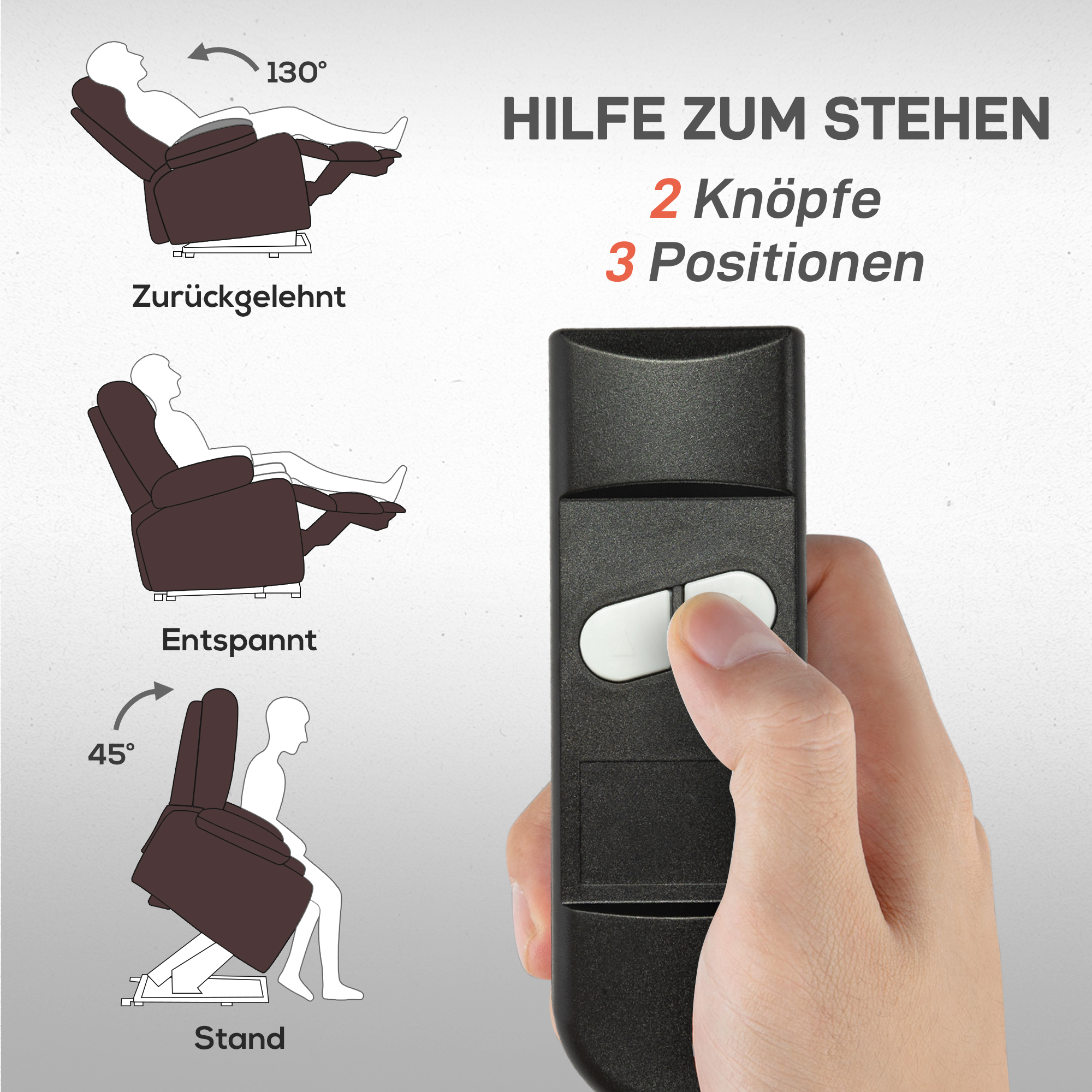 Aufstehsessel, Relaxsessel mit Aufstehhilfe, inkl, Fernbedienung, Becherhalter, verstellbare Rückenlehne, Braun