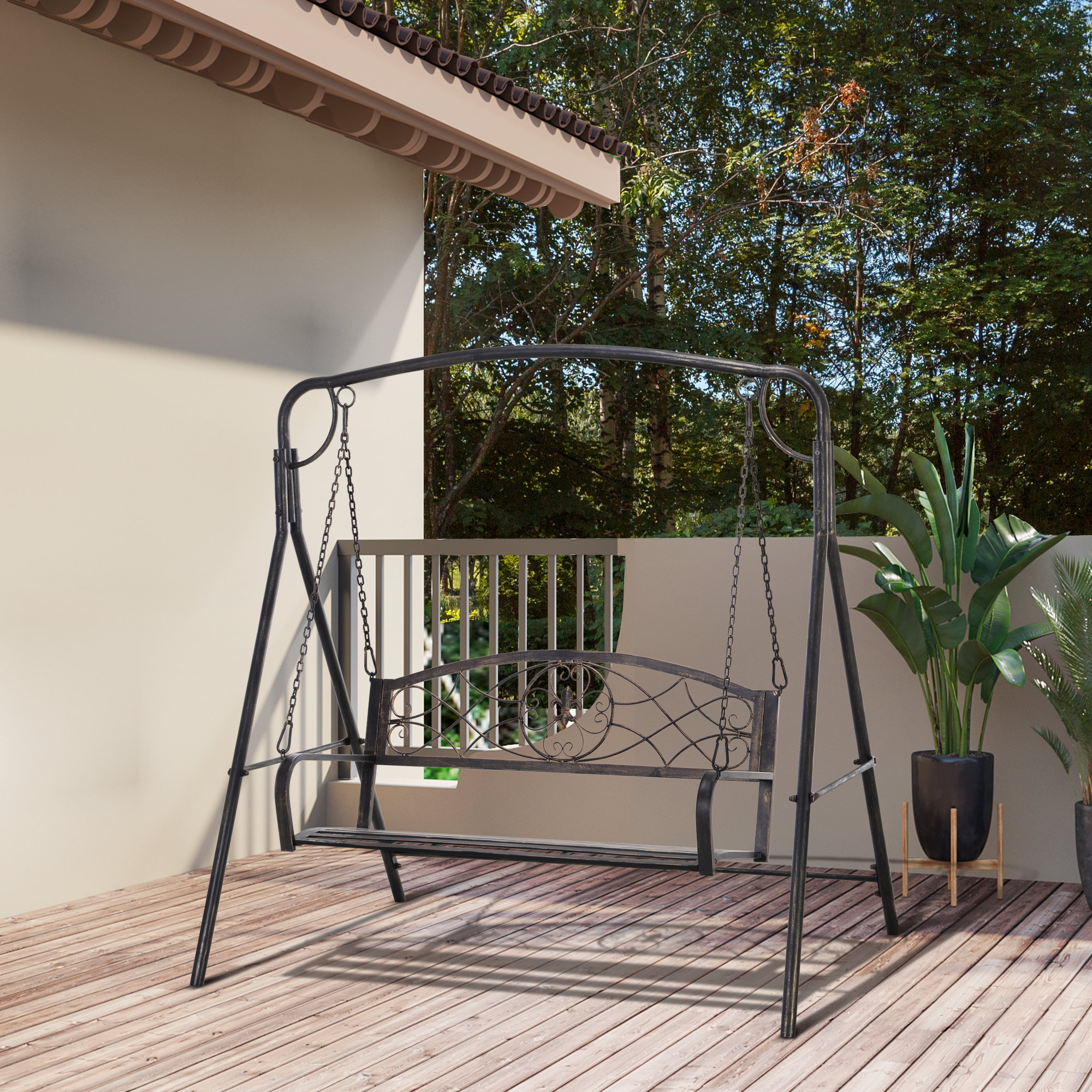 Gartenschaukel Schaukelbank für den Garten Outdoor-Schaukel, Vintage Design, Messing-Optik, 167 cm x1 23 cm x 175cm