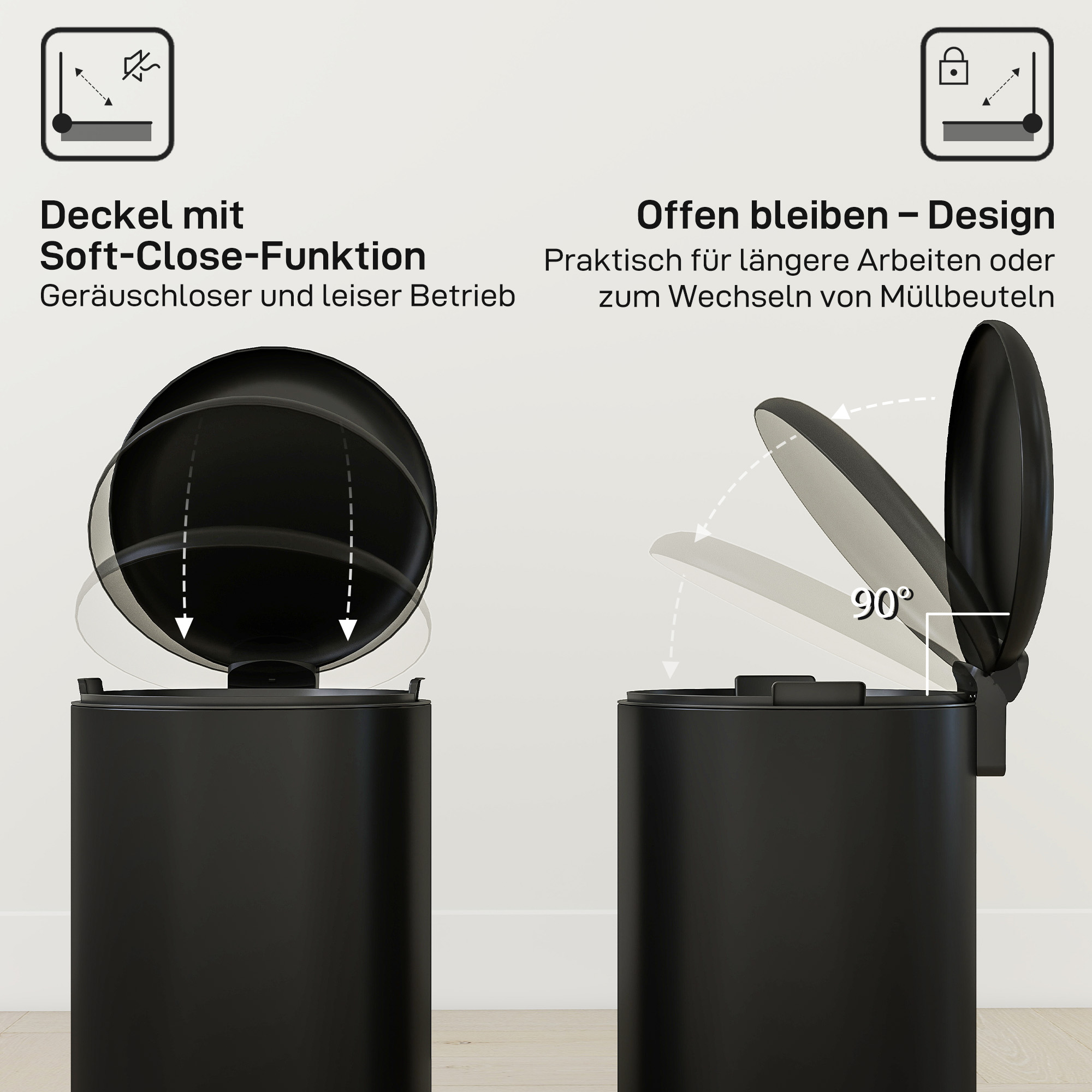 20-Liter Küchen-Mülleimer, Fingerabdruckresistenter Metall-Abfalleimer mit Soft-Close-Deckel, Fußpedal und herausnehmbarem Eimer, Schwarz