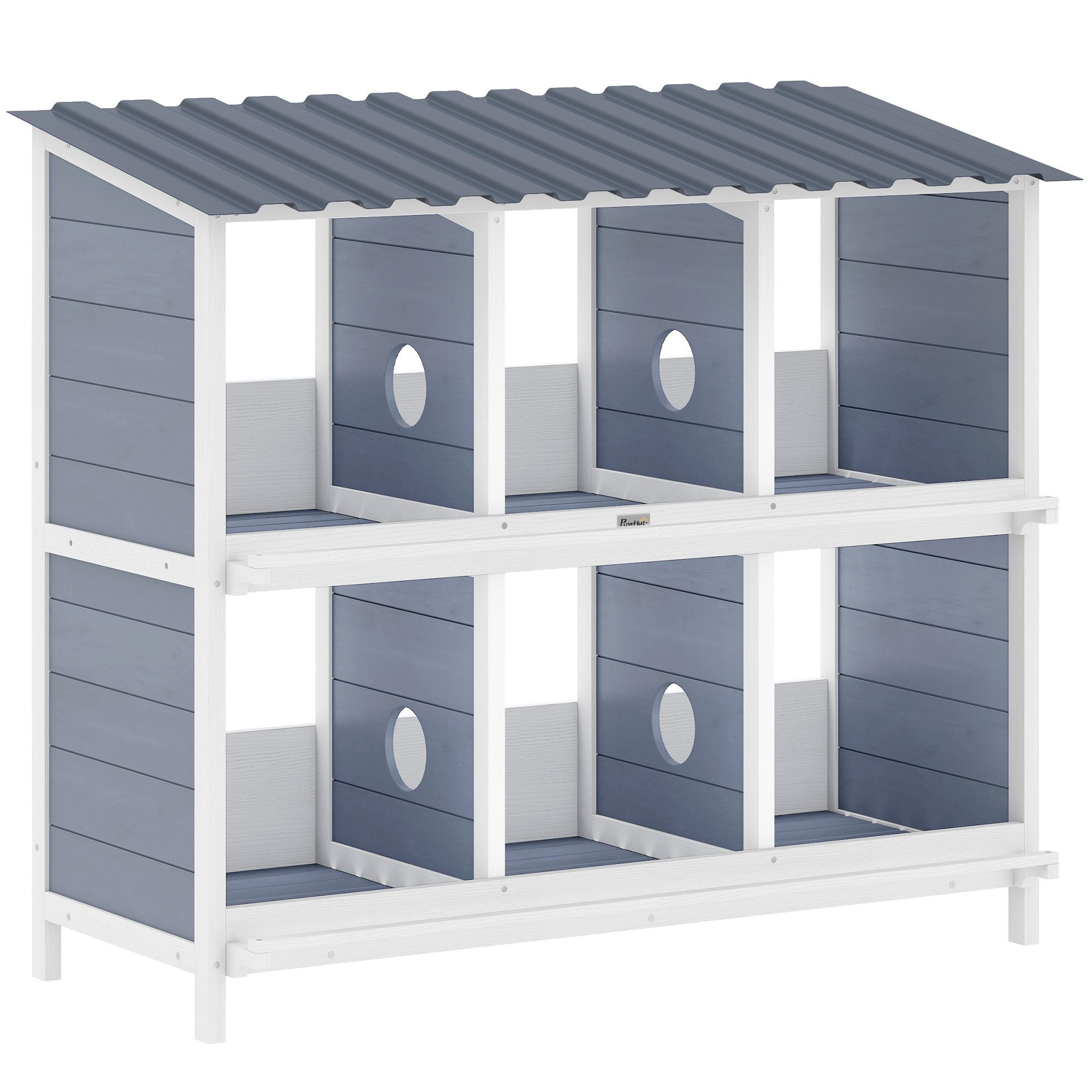 Legenest für Hühner, erhöhtes Hühnernest aus Holz mit 6 Fächer, 2 Sitzstangen für Kleintierstall 102 x 50 x 91 cm, Grau