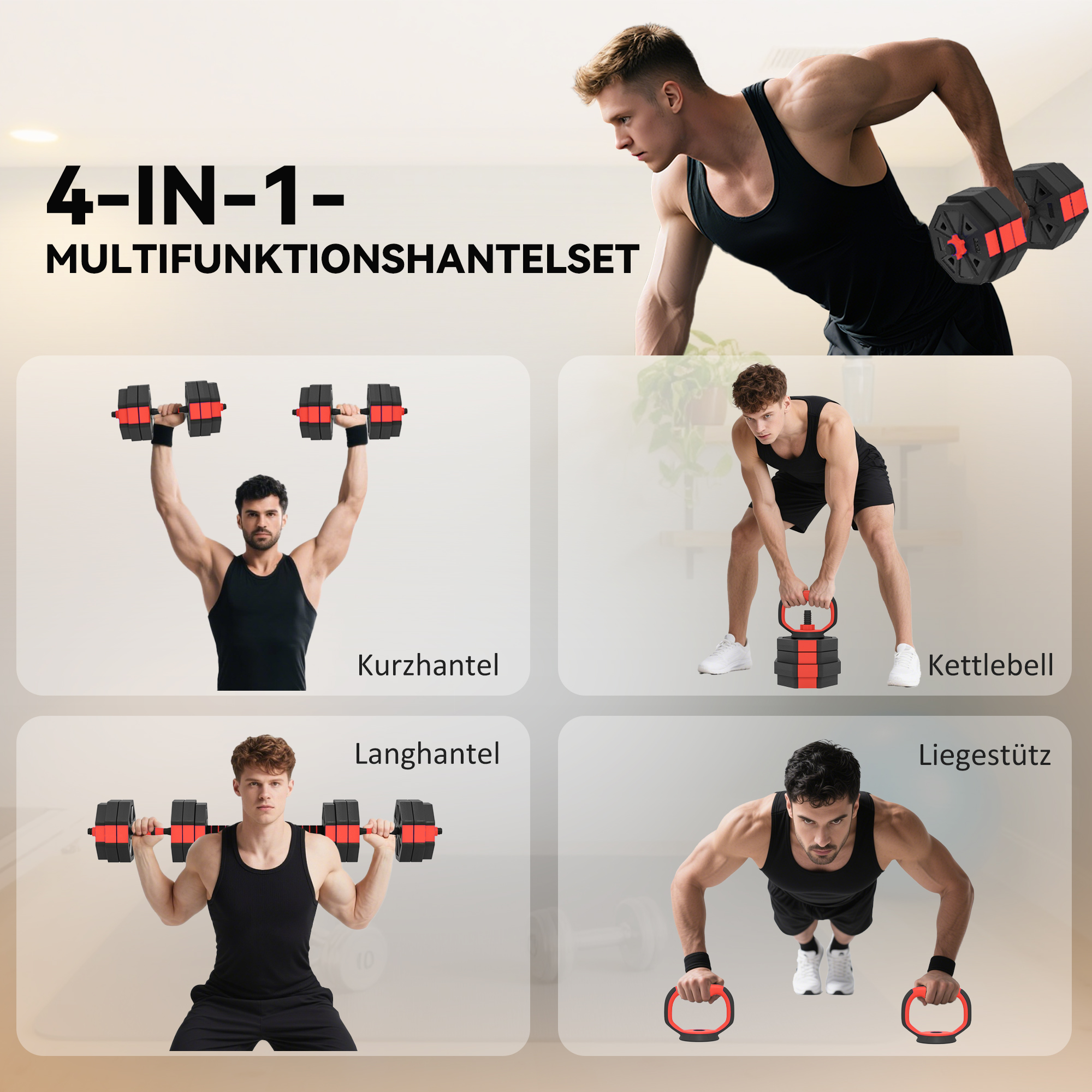 4-in-1 Hantelset Kurzhantel Set Kurzhanteln Langhanteln verstellbar 25 KG für Krafttraining Zuhause
