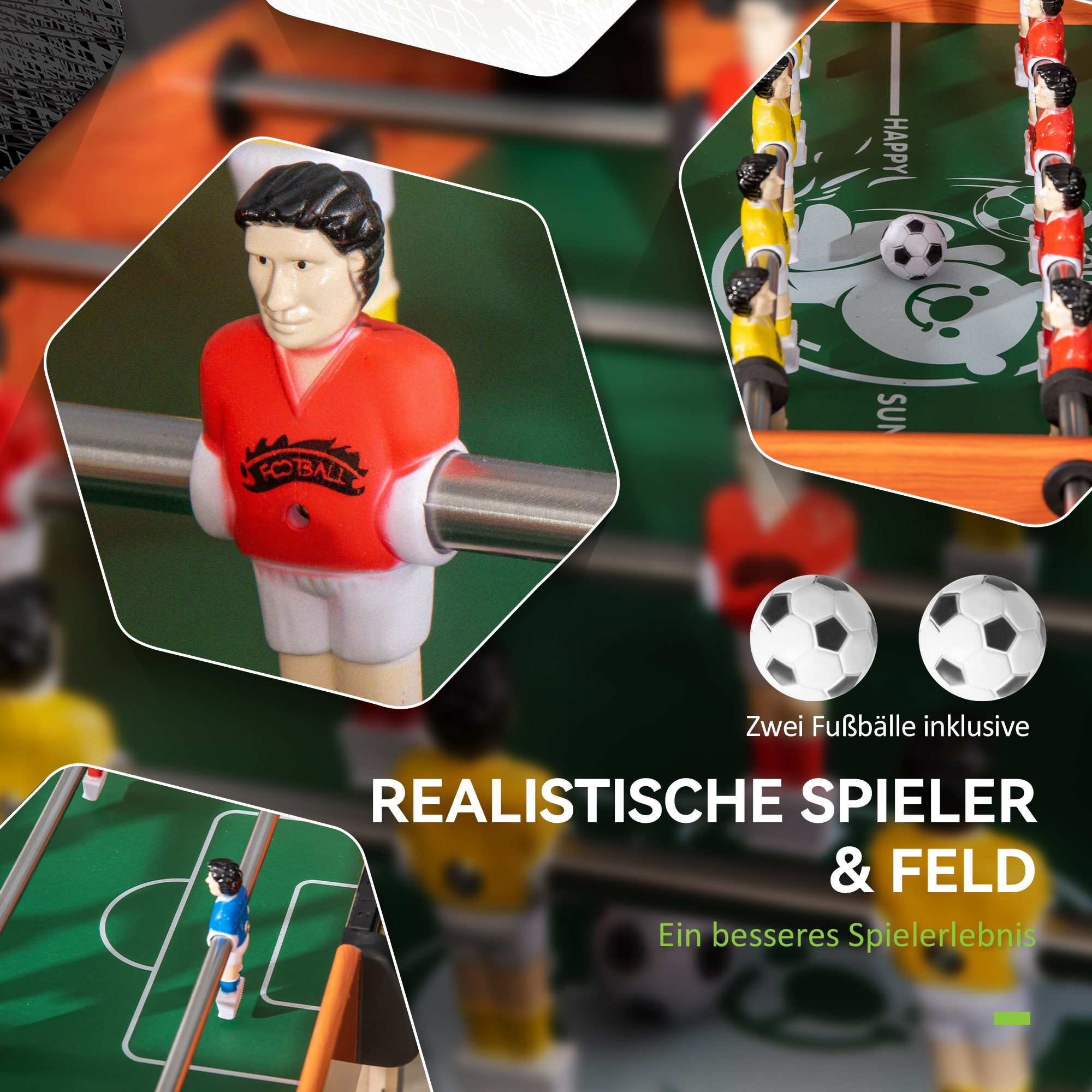 Tischkicker, Tischfußball-Set, 2 Bälle, rutschfeste Griffe, für Jugendliche Erwachsene, Punkteanzeige, MDF, Metall, Bunt