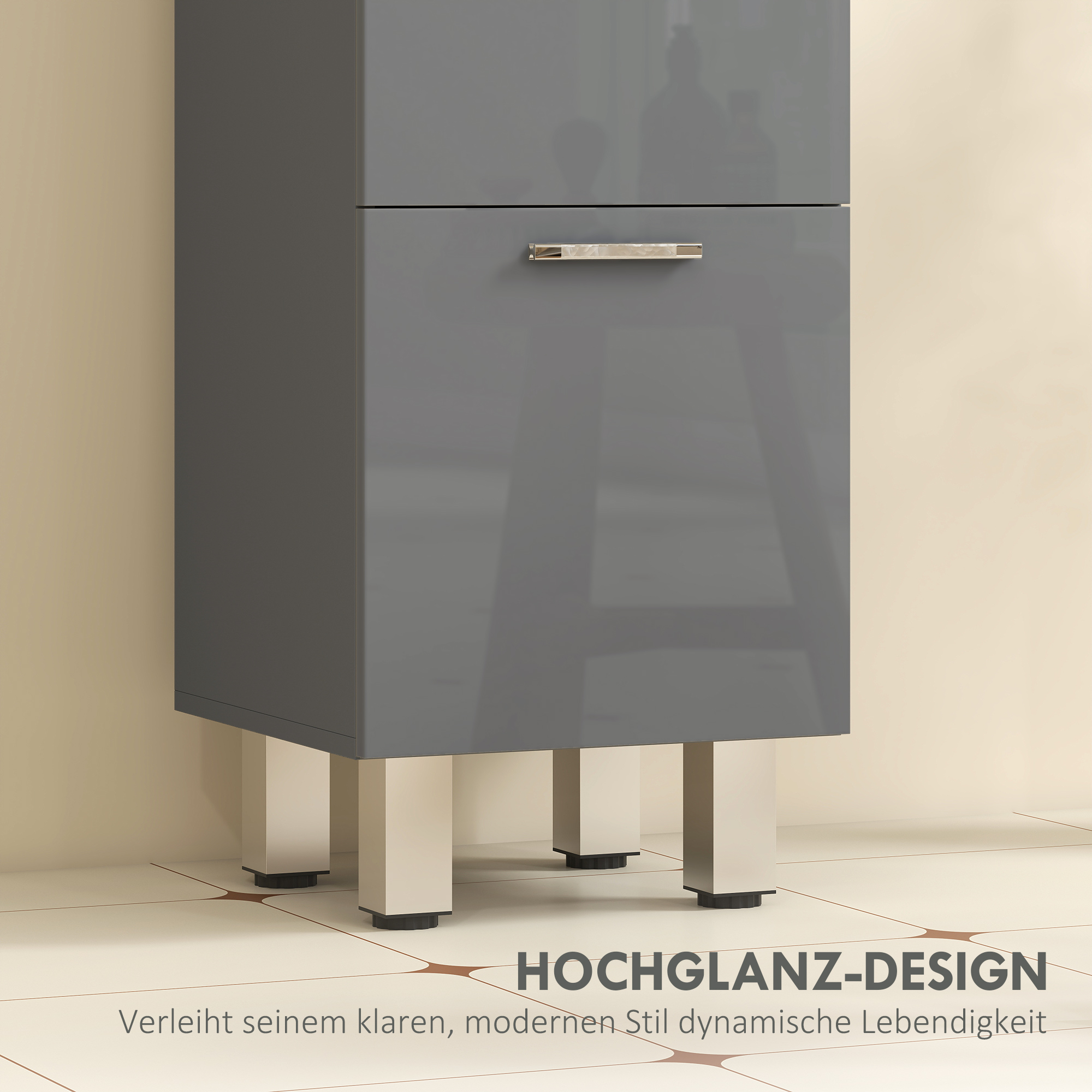 Badezimmerschrank, Badschrank, 4 Schubladen, Spanplatte, glatt, Grau