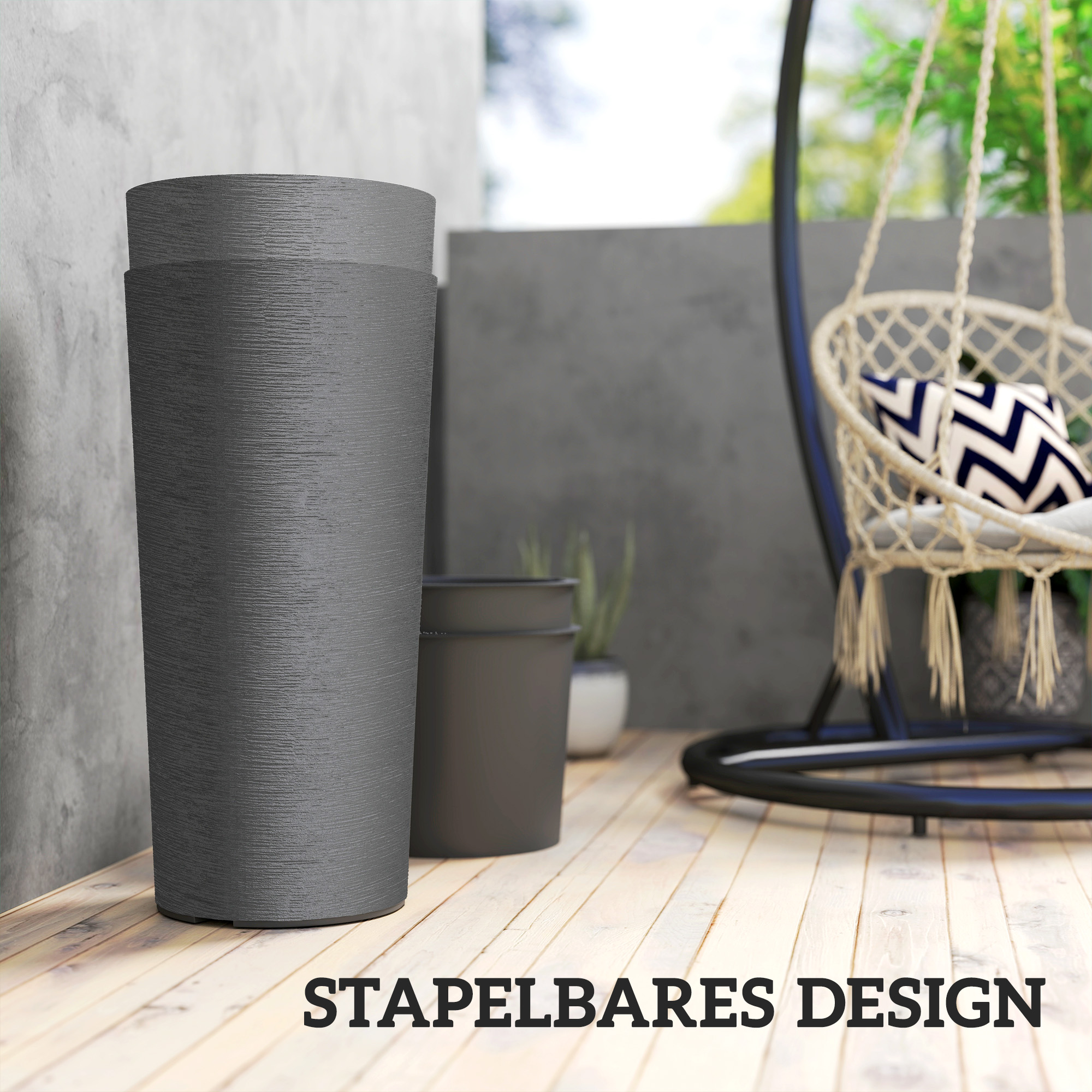 2er Set Blumentopf stapelbar Pflanzkübel mit Löcher 35x35 cm Pflanztöpfe Rund Dunkelgrau