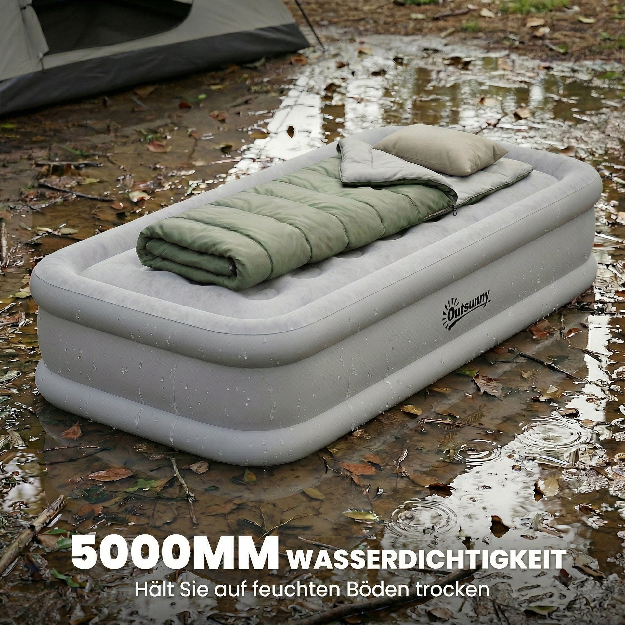 Luftmatratze, 1 Person, selbstaufblasend, Luftbett mit Integrierter elektrischer Pumpe in 3 Minuten Beflockte Oberfläche
