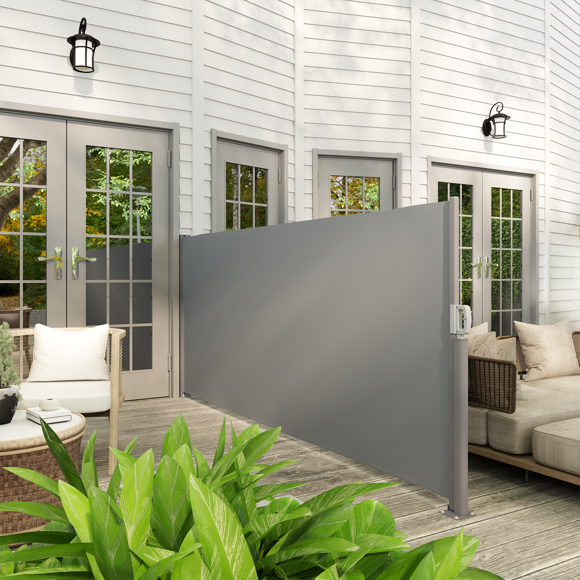 Seitenmarkise ausziehbar blickdicht Sichtschutz mit Wandhalterung  Beschichtung 300x140cm Dunkelgrau